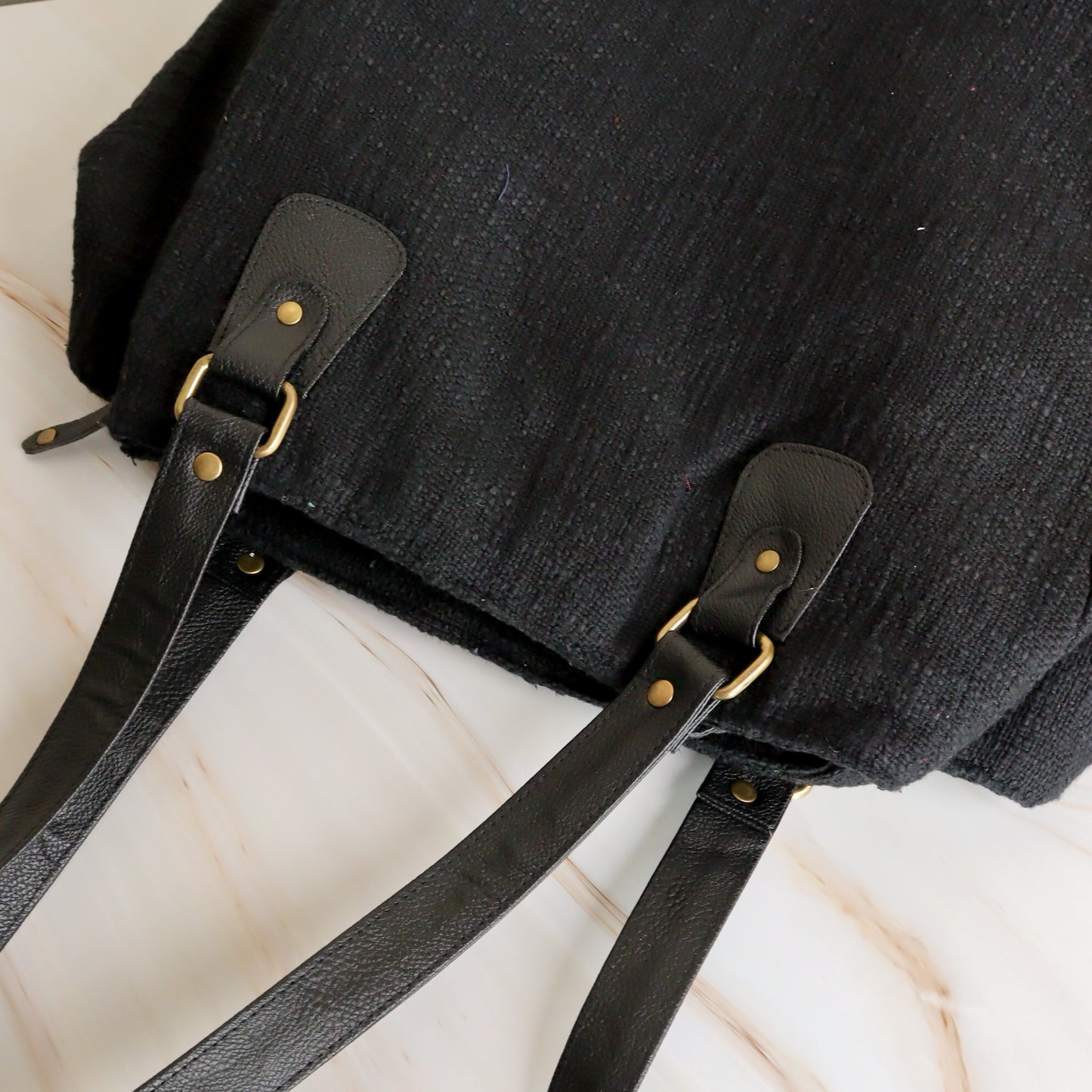 Black Three Pocket Jute Journey Tote