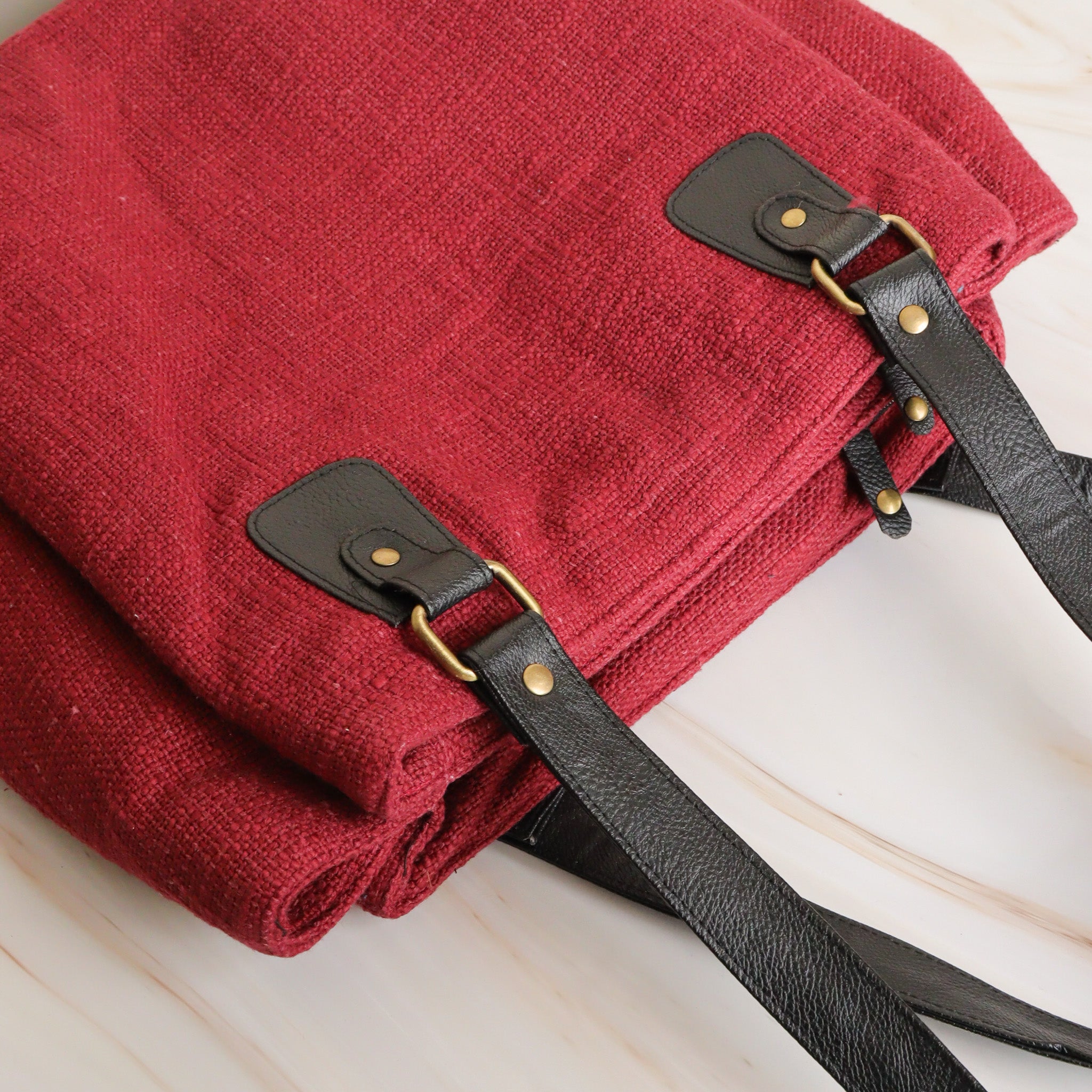 Maroon Three Pocket Jute Journey Tote