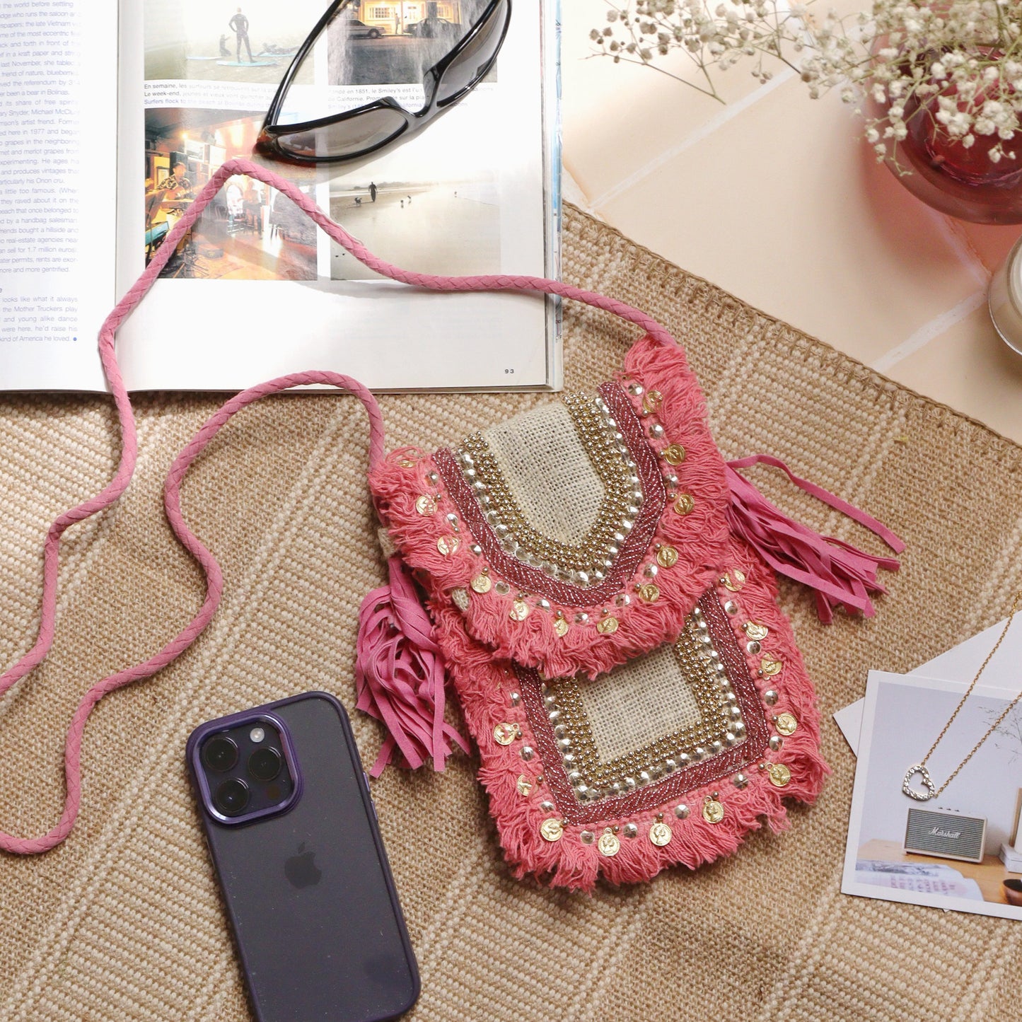 Pink Jute Mobile Sling