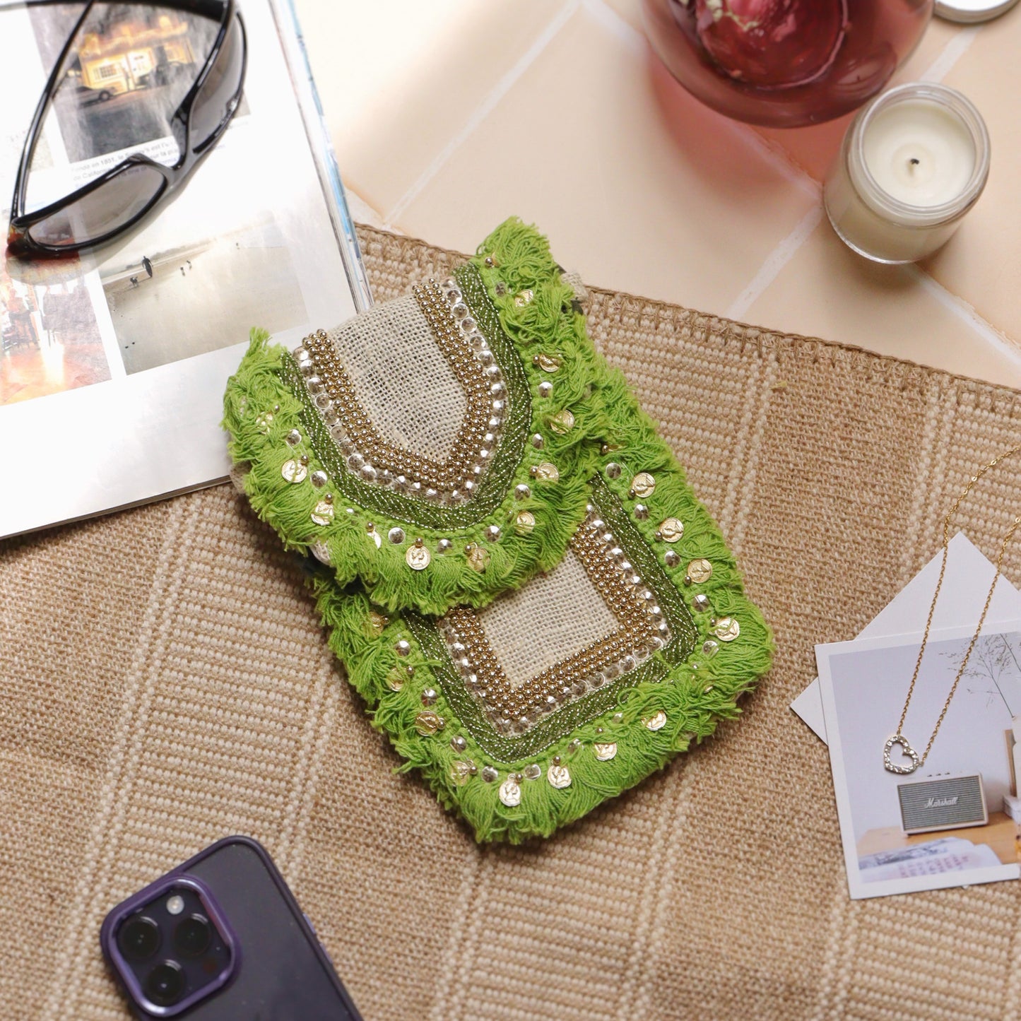 Green Jute Mobile Sling