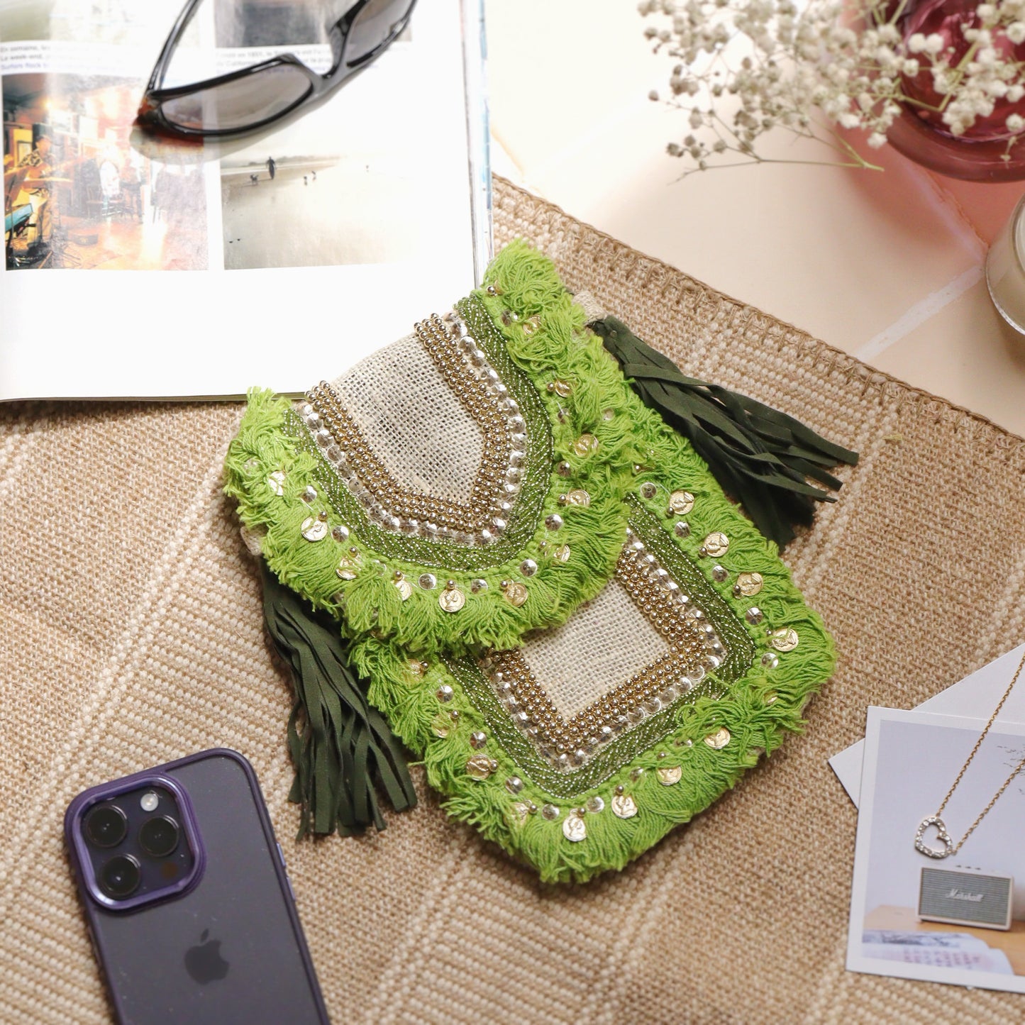 Green Jute Mobile Sling