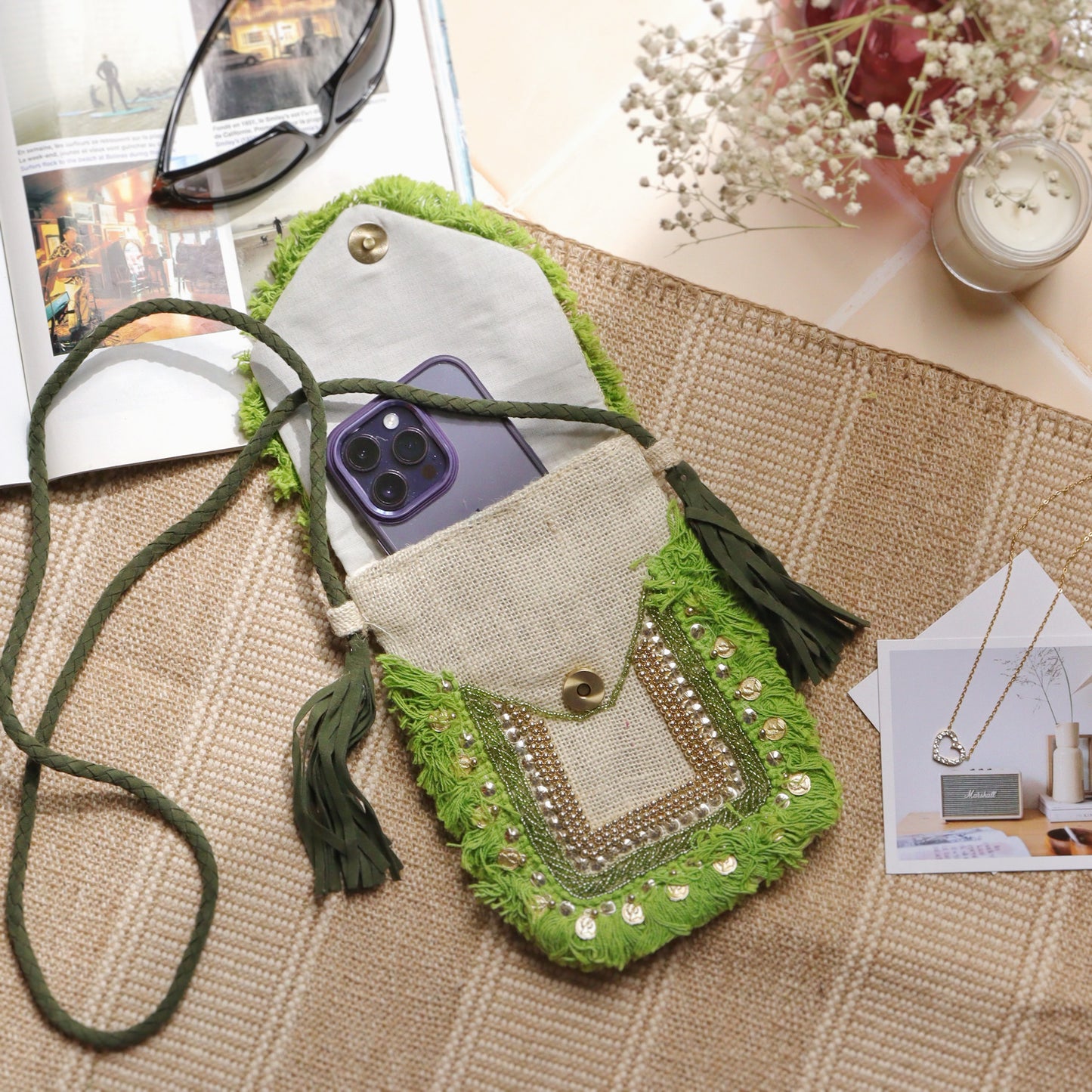 Green Jute Mobile Sling