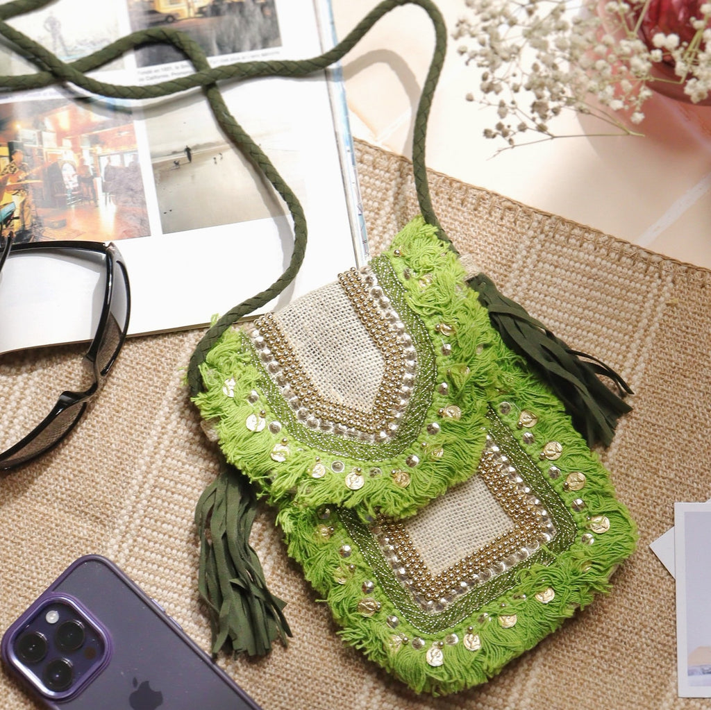 Green Jute Mobile Sling