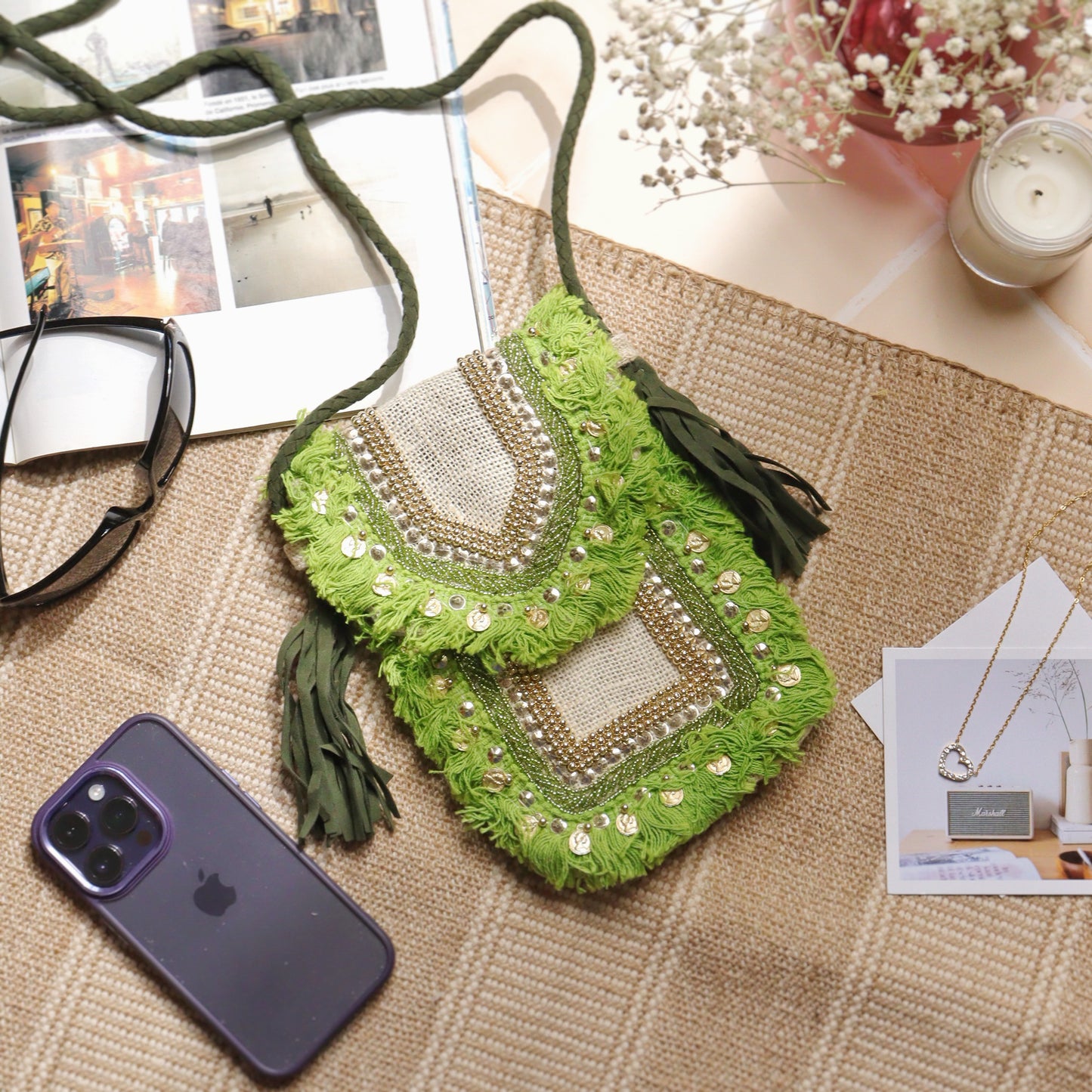 Green Jute Mobile Sling