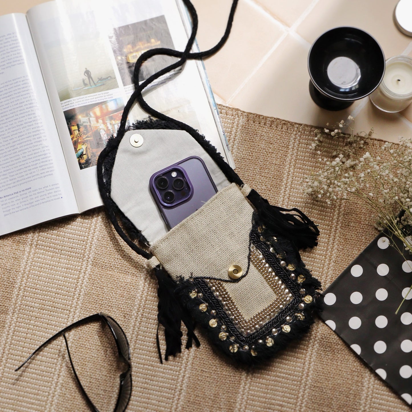 Black Jute Mobile Sling