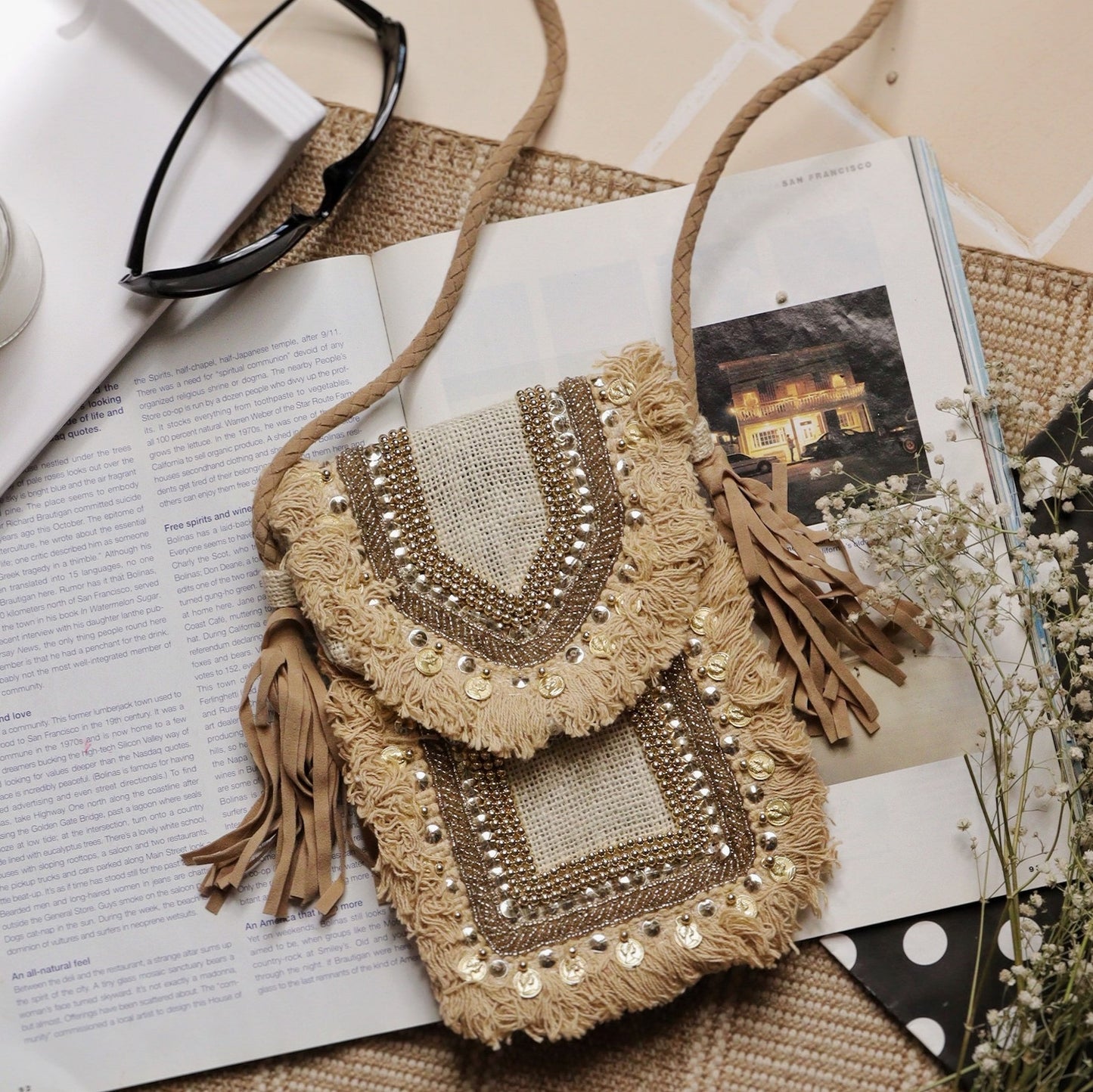Cream Jute Mobile Sling