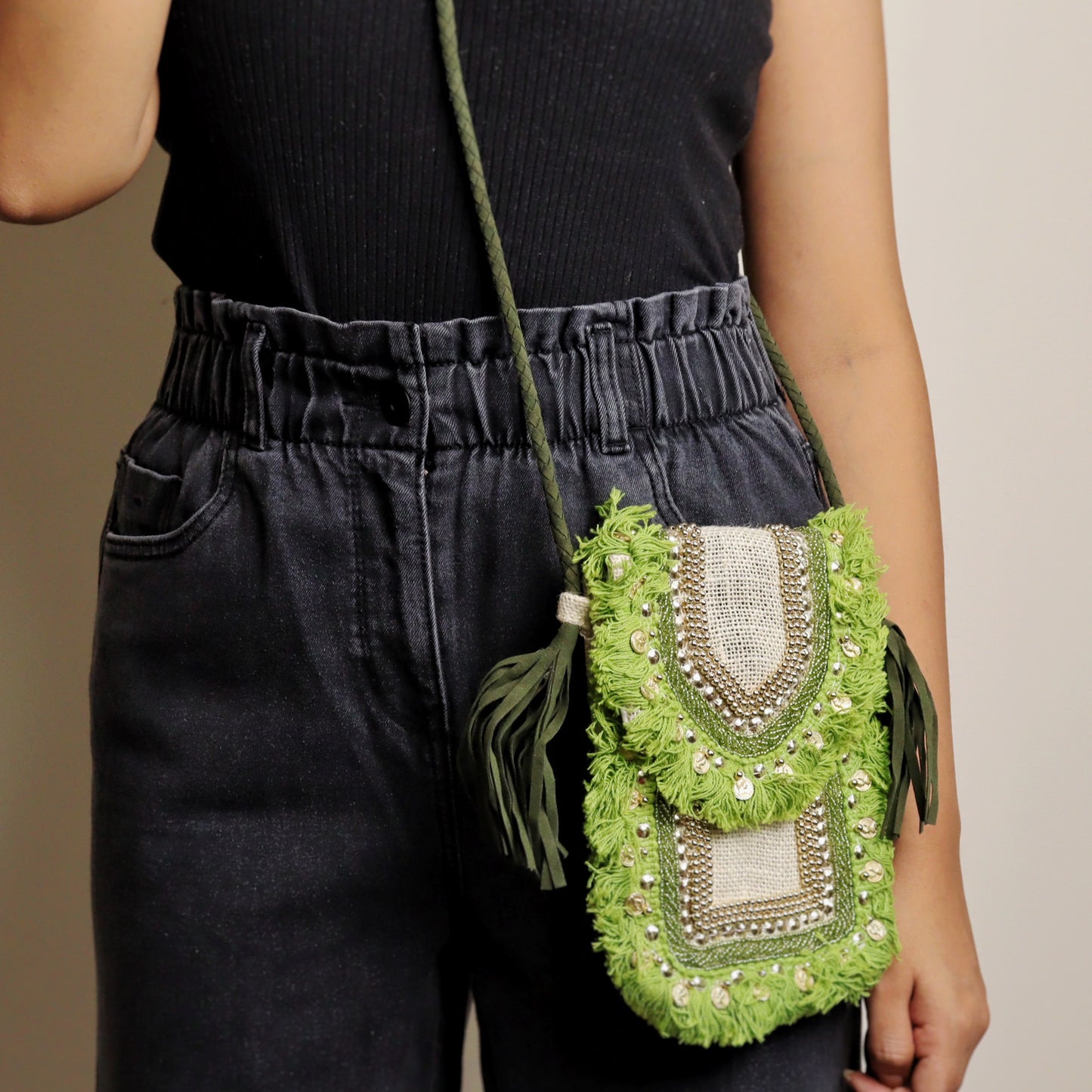 Green Jute Mobile Sling