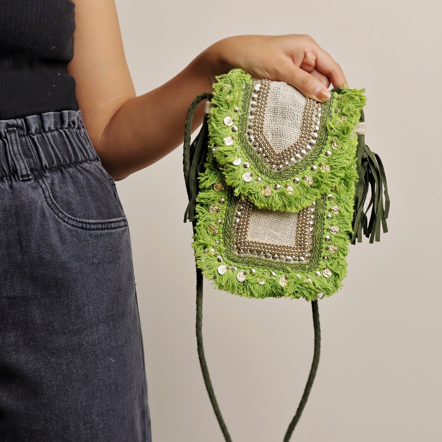 Green Jute Mobile Sling