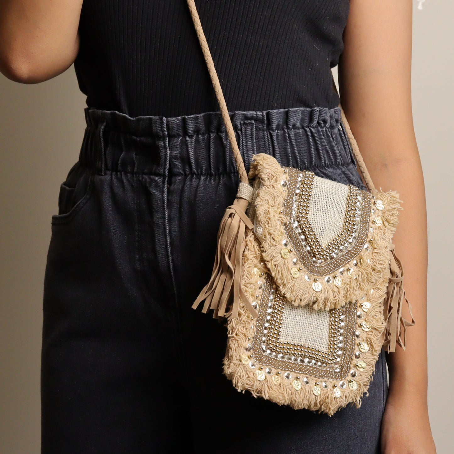 Cream Jute Mobile Sling