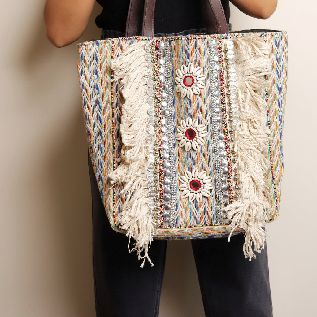 Soothe Fringed Jacquard Tote