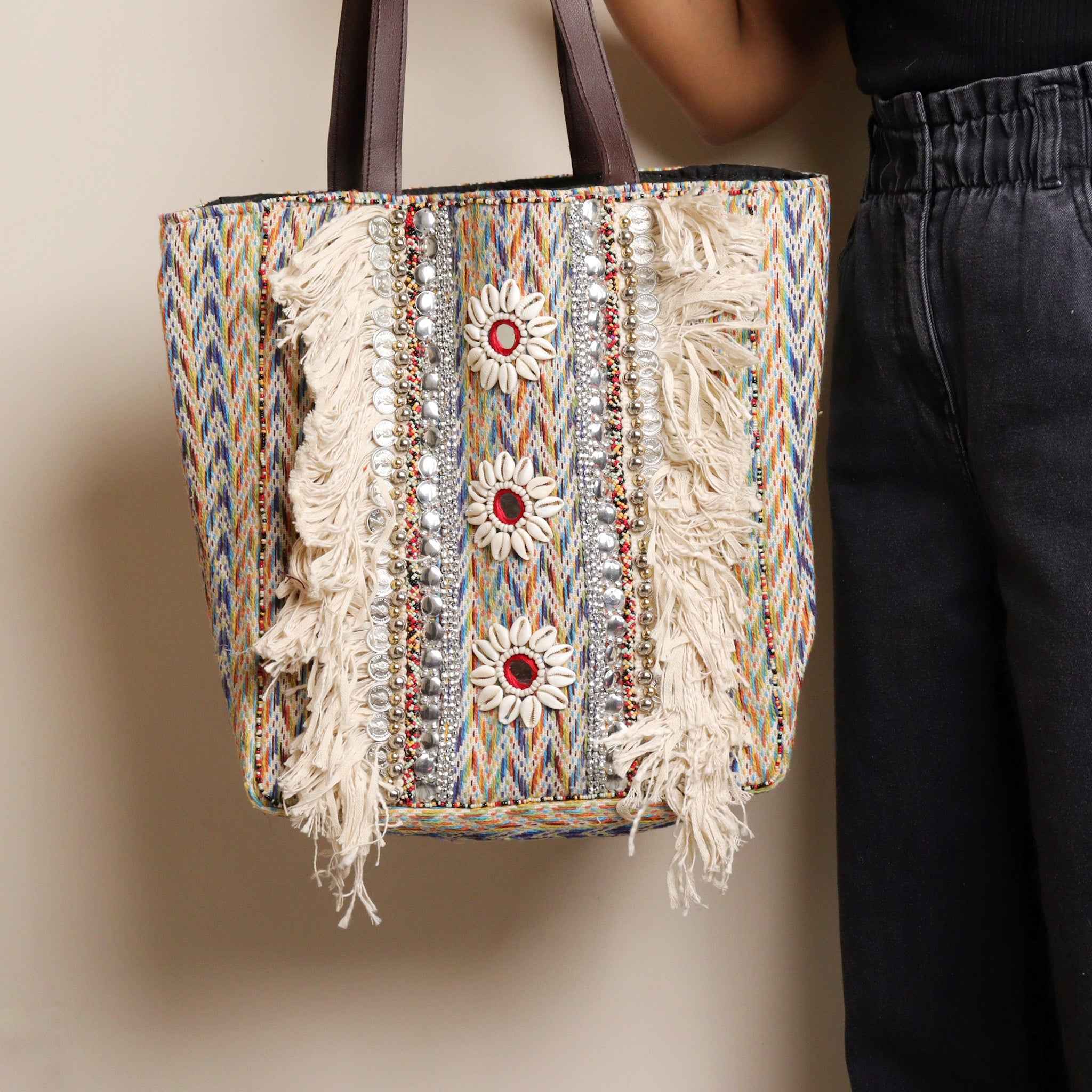 Soothe Fringed Jacquard Tote