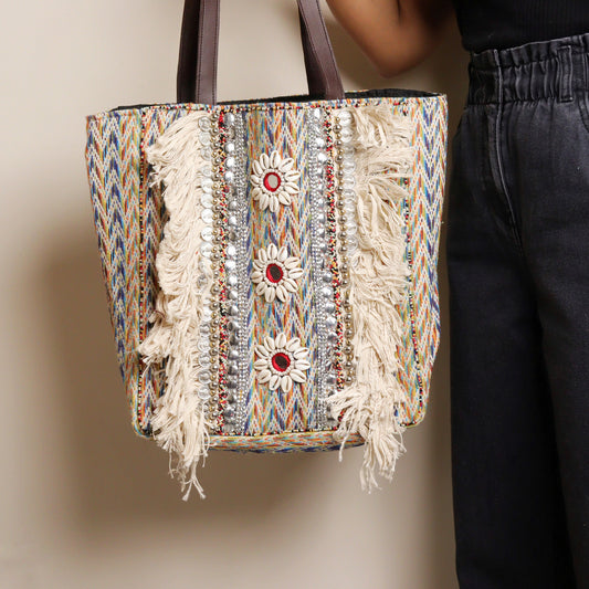 Soothe Fringed Jacquard Tote