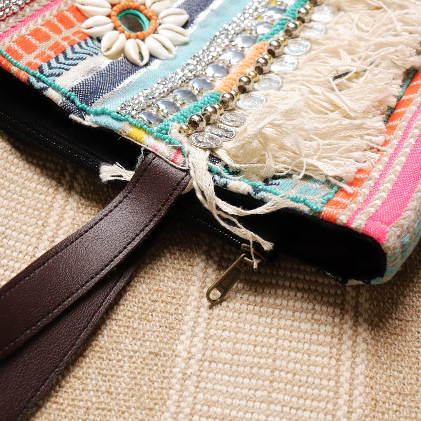 Multi Striped Fringed Jacquard Tote