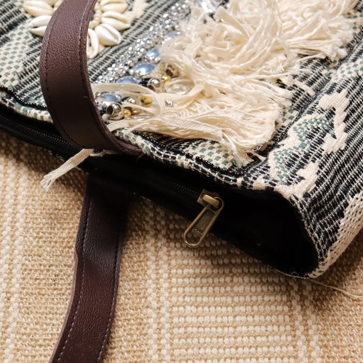 Grey Fringed Jacquard Tote