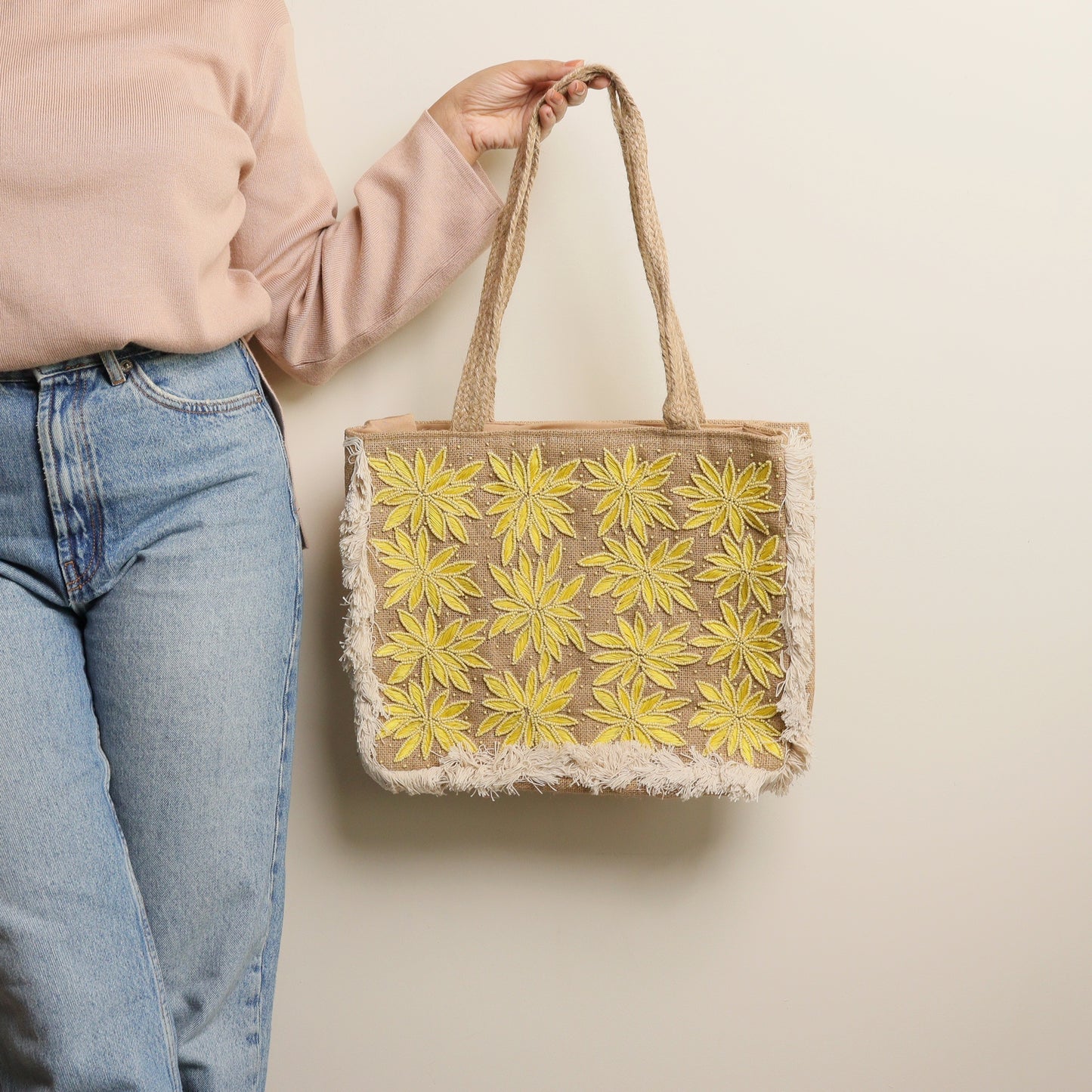 Yellow Blossom Jute Bag