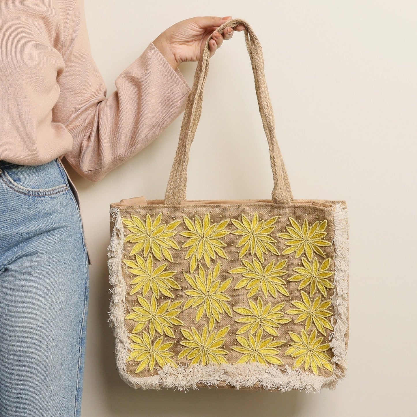 Yellow Blossom Jute Bag