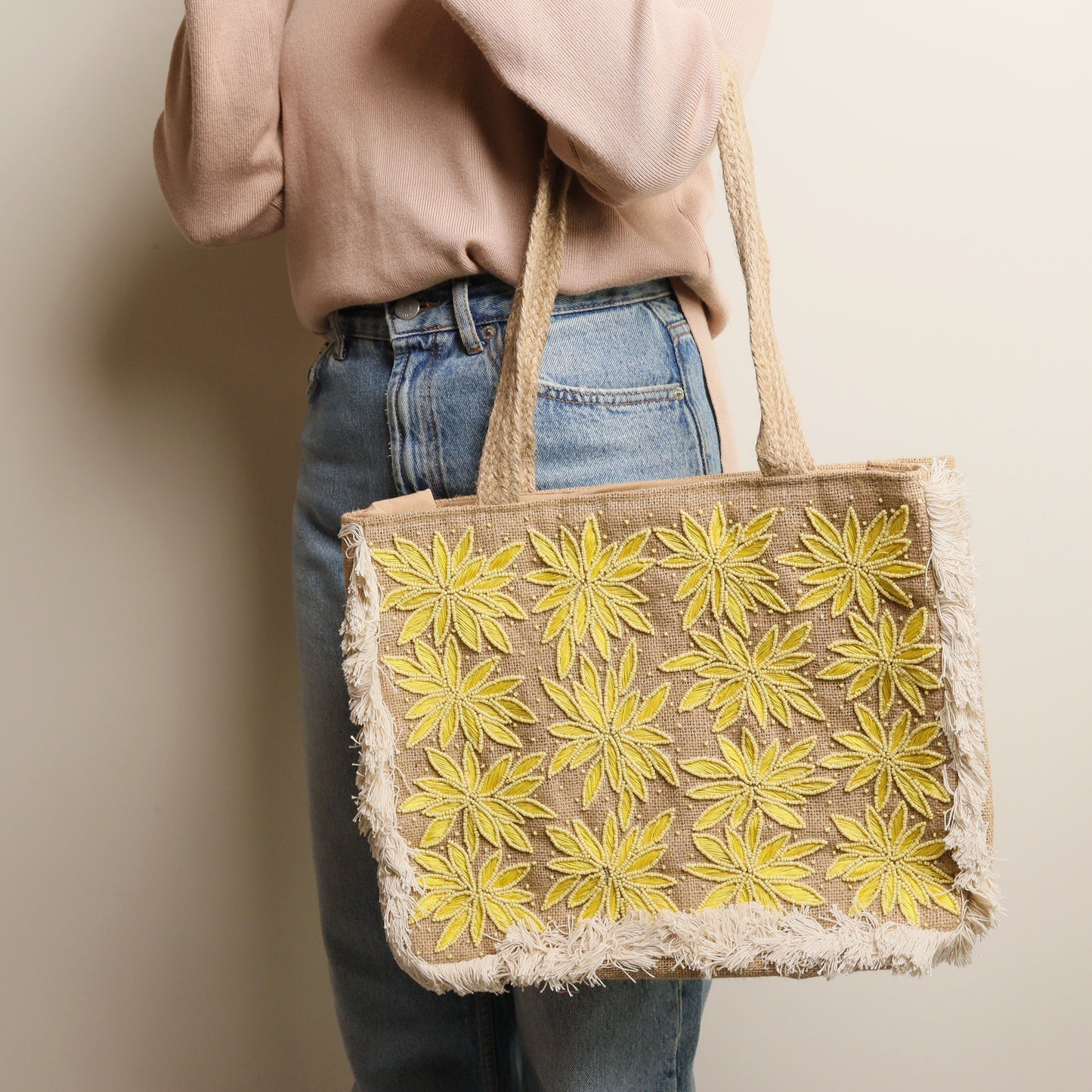 Yellow Blossom Jute Bag