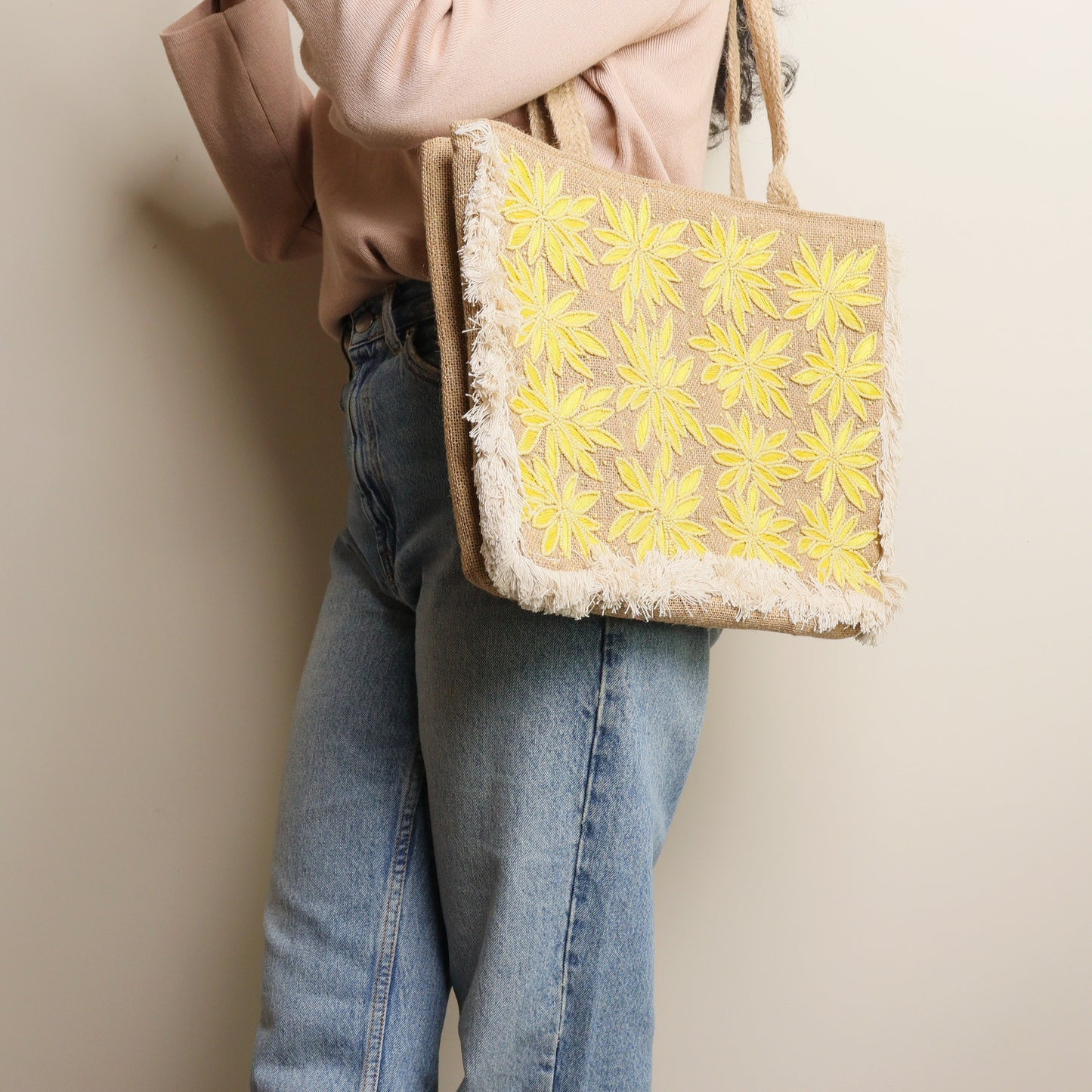 Yellow Blossom Jute Bag