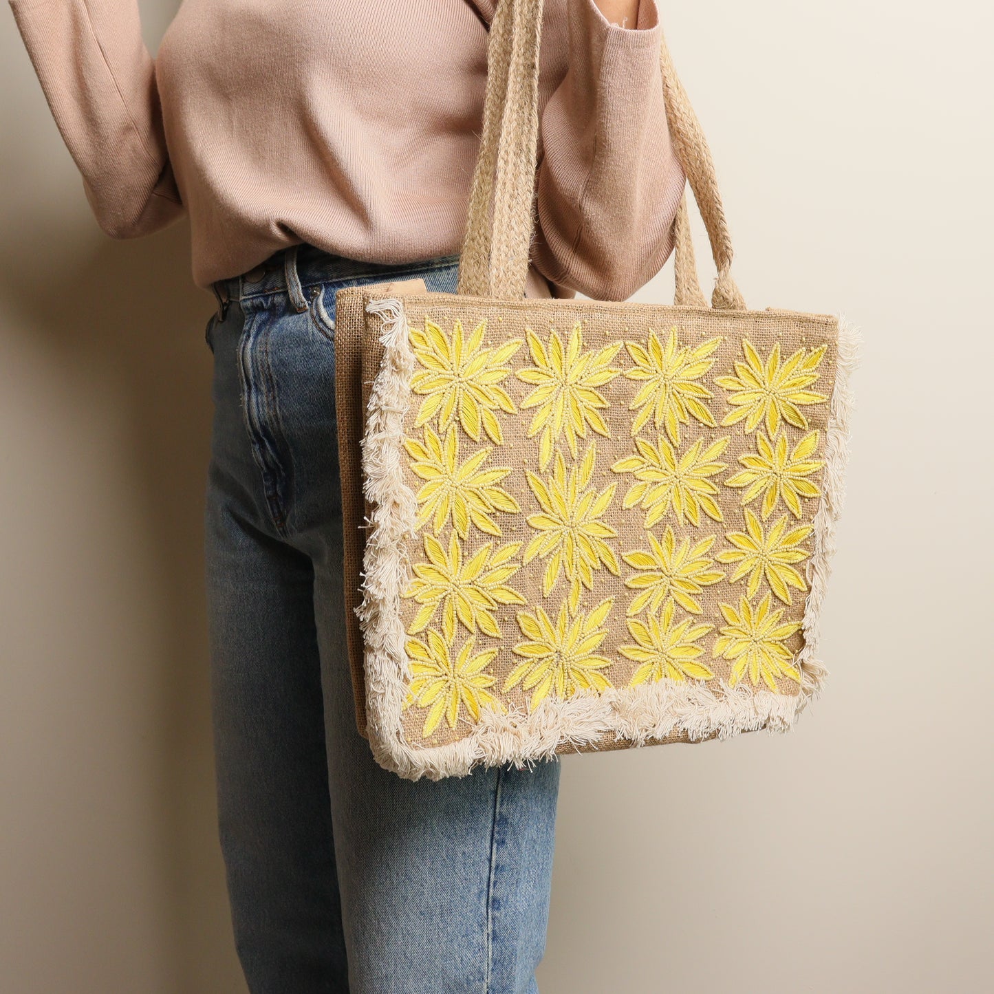 Yellow Blossom Jute Bag