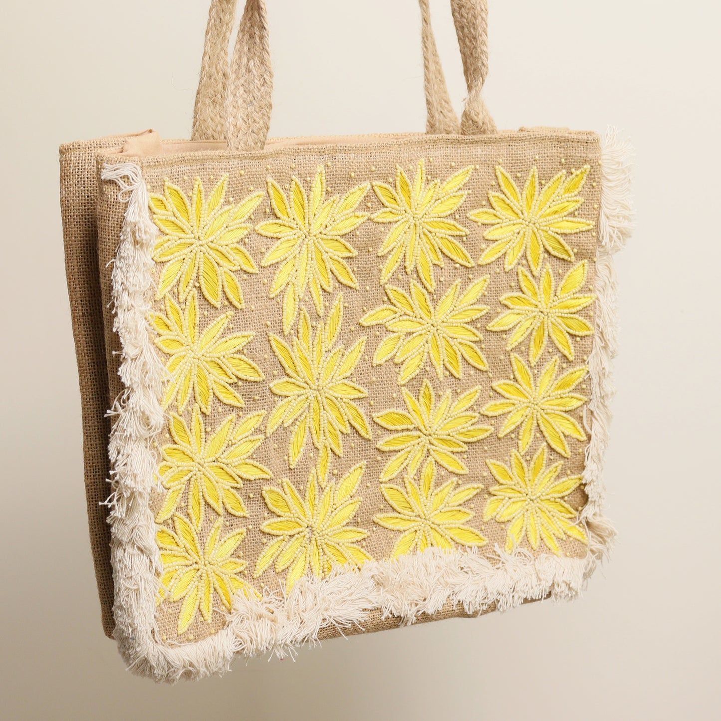 Yellow Blossom Jute Bag