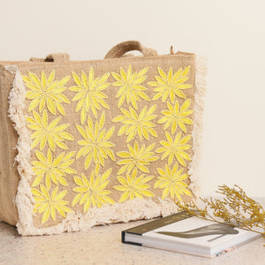 Yellow Blossom Jute Bag