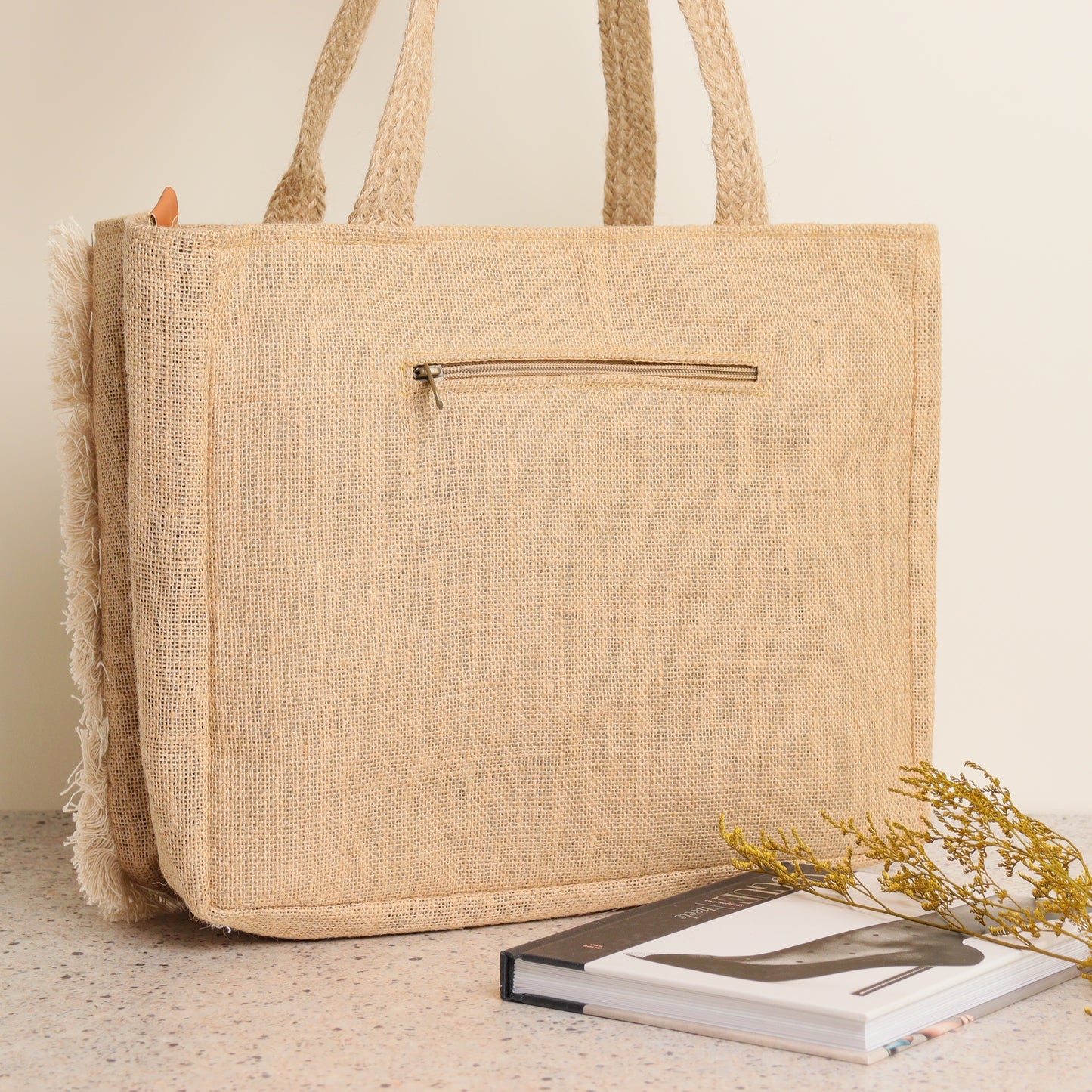 Yellow Blossom Jute Bag