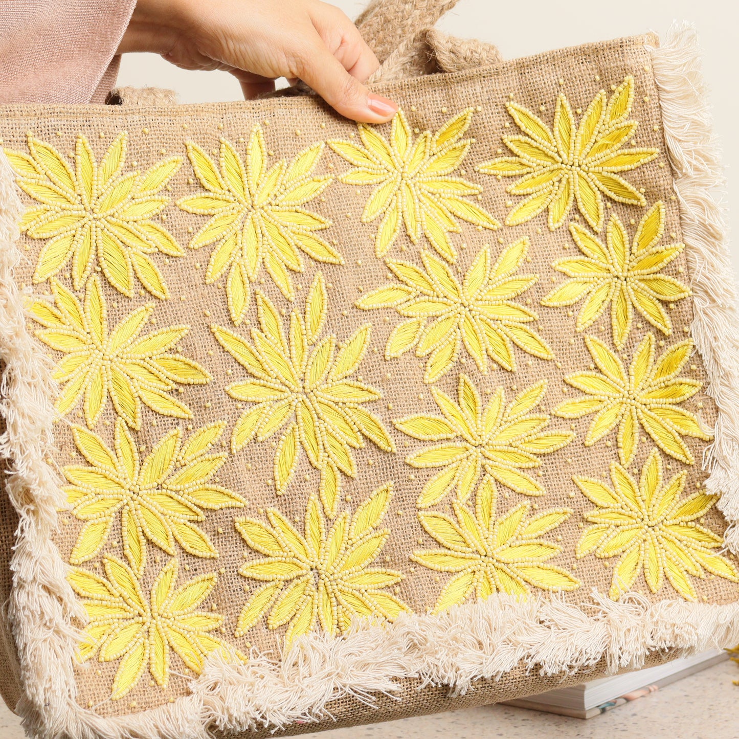 Yellow Blossom Jute Bag