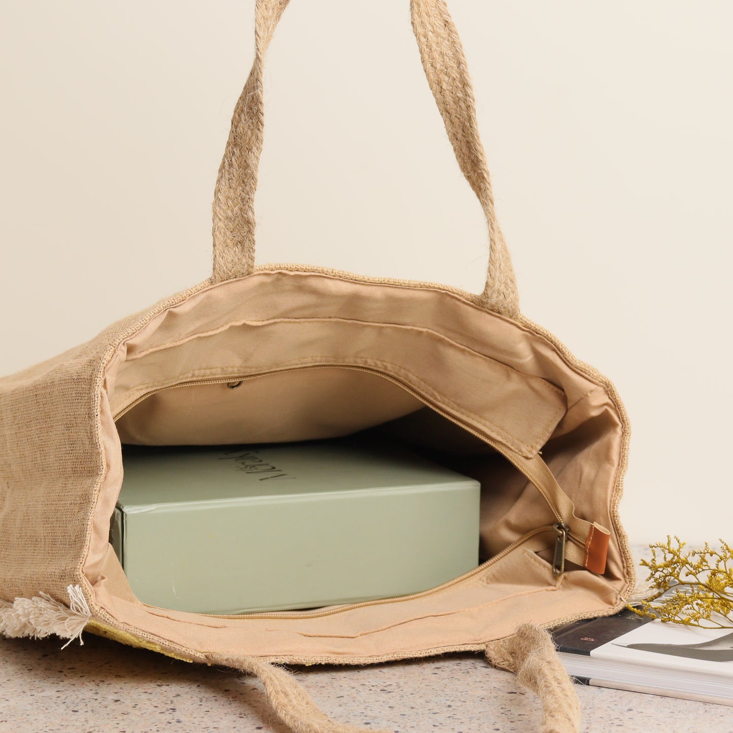 Yellow Blossom Jute Bag