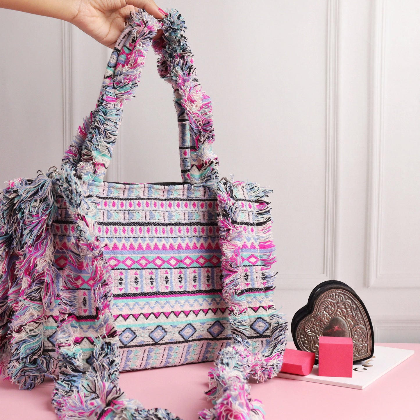 Rumpled Rose Pink Jacquard Tote
