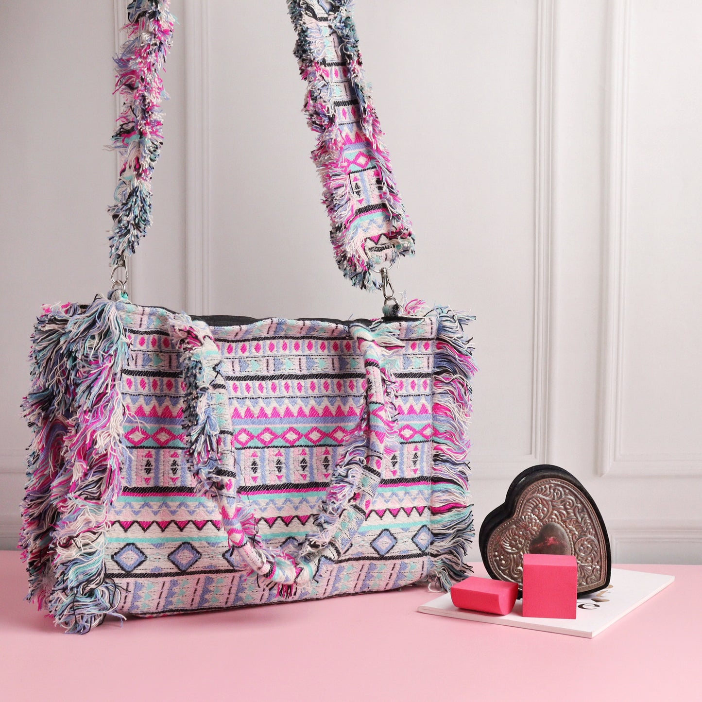 Rumpled Rose Pink Jacquard Tote