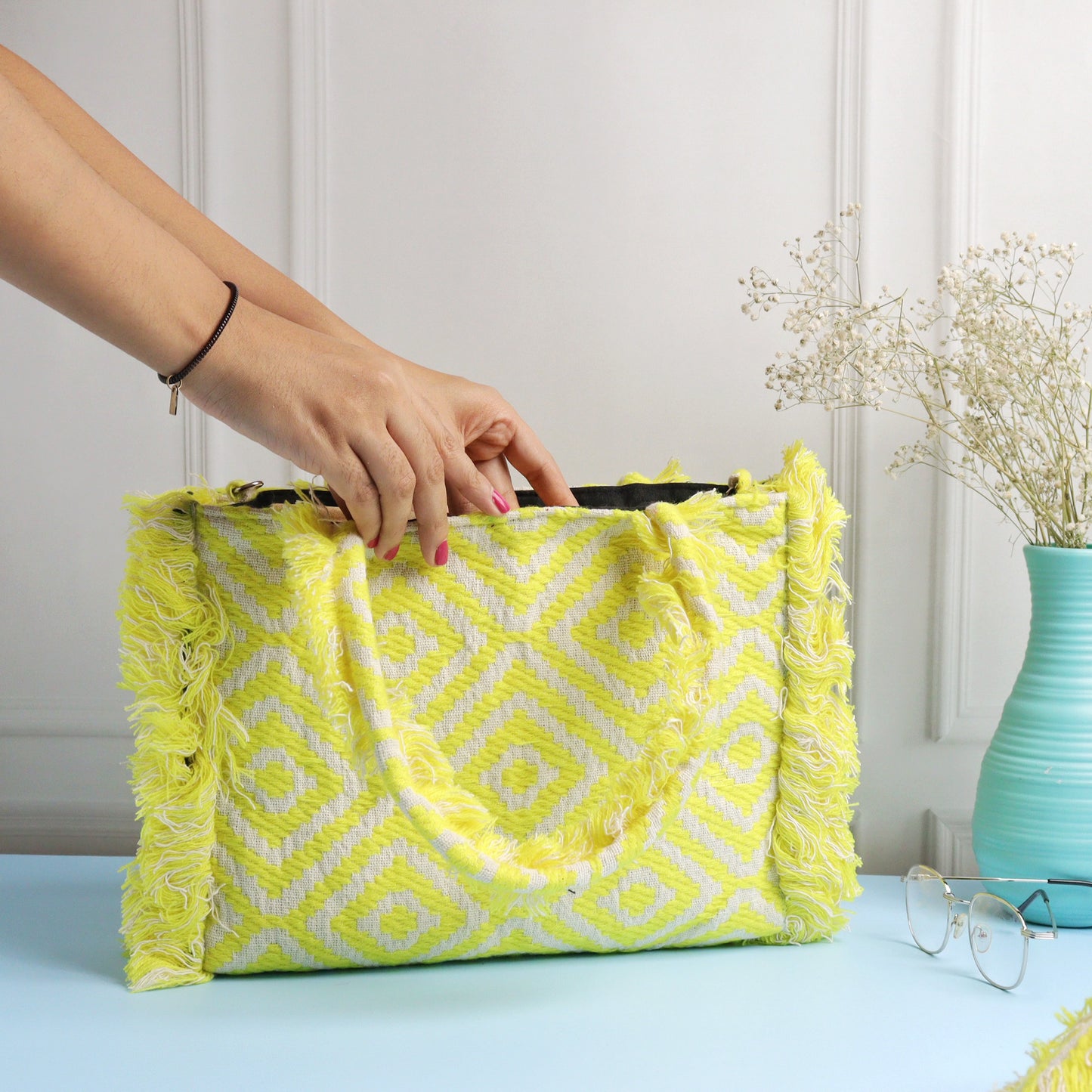 Rumpled Lime Jacquard Tote