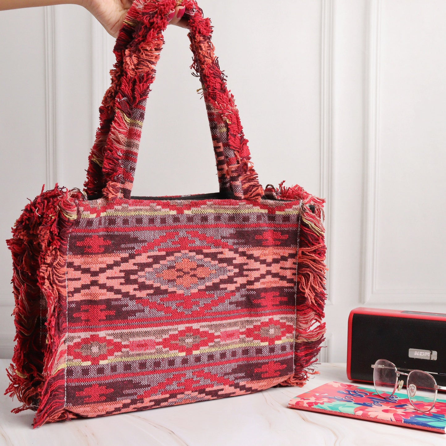 Rumpled Red Jacquard Tote