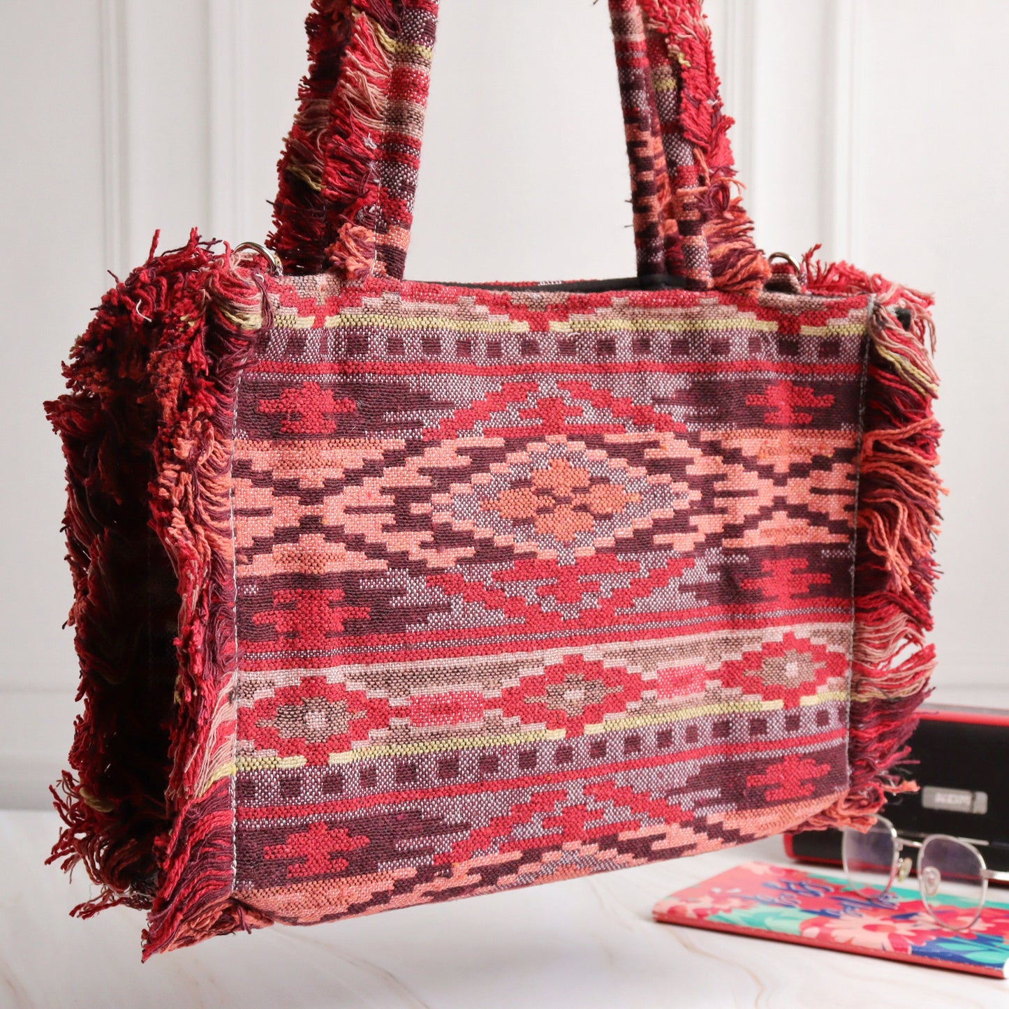 Rumpled Red Jacquard Tote