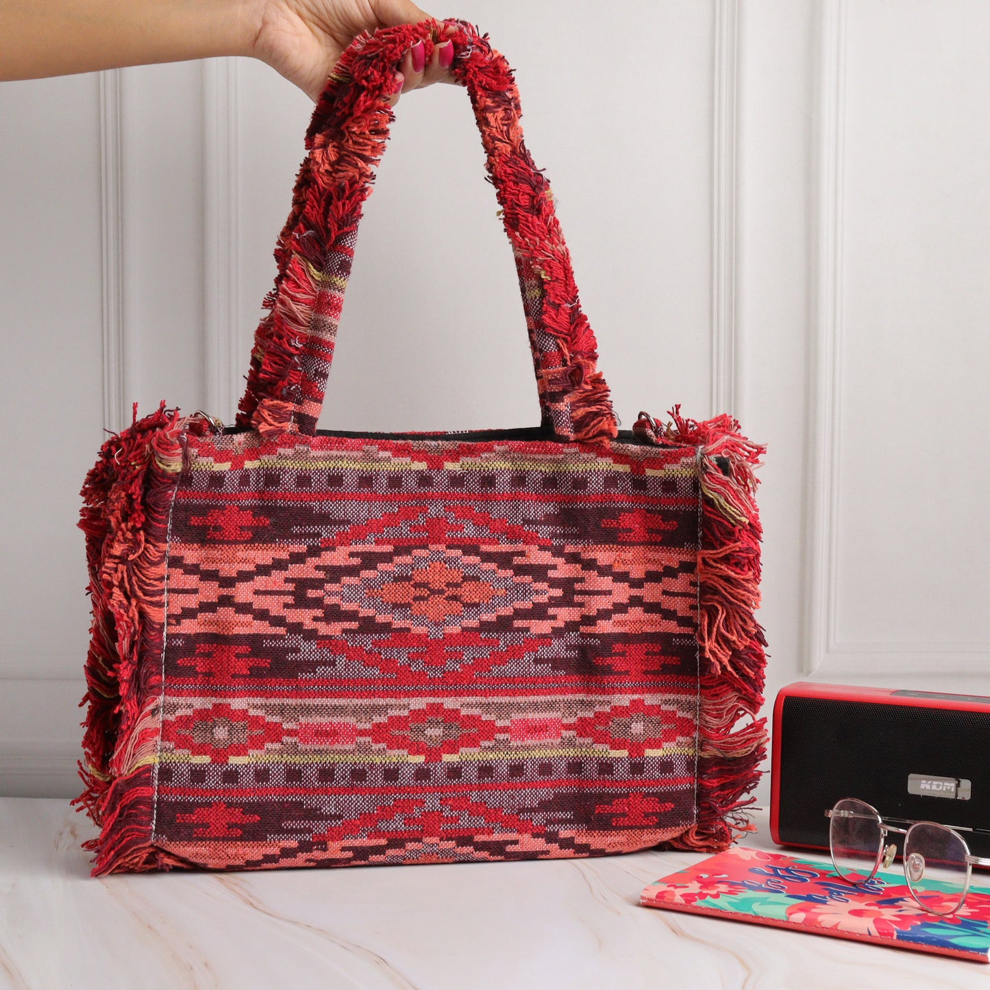 Rumpled Red Jacquard Tote