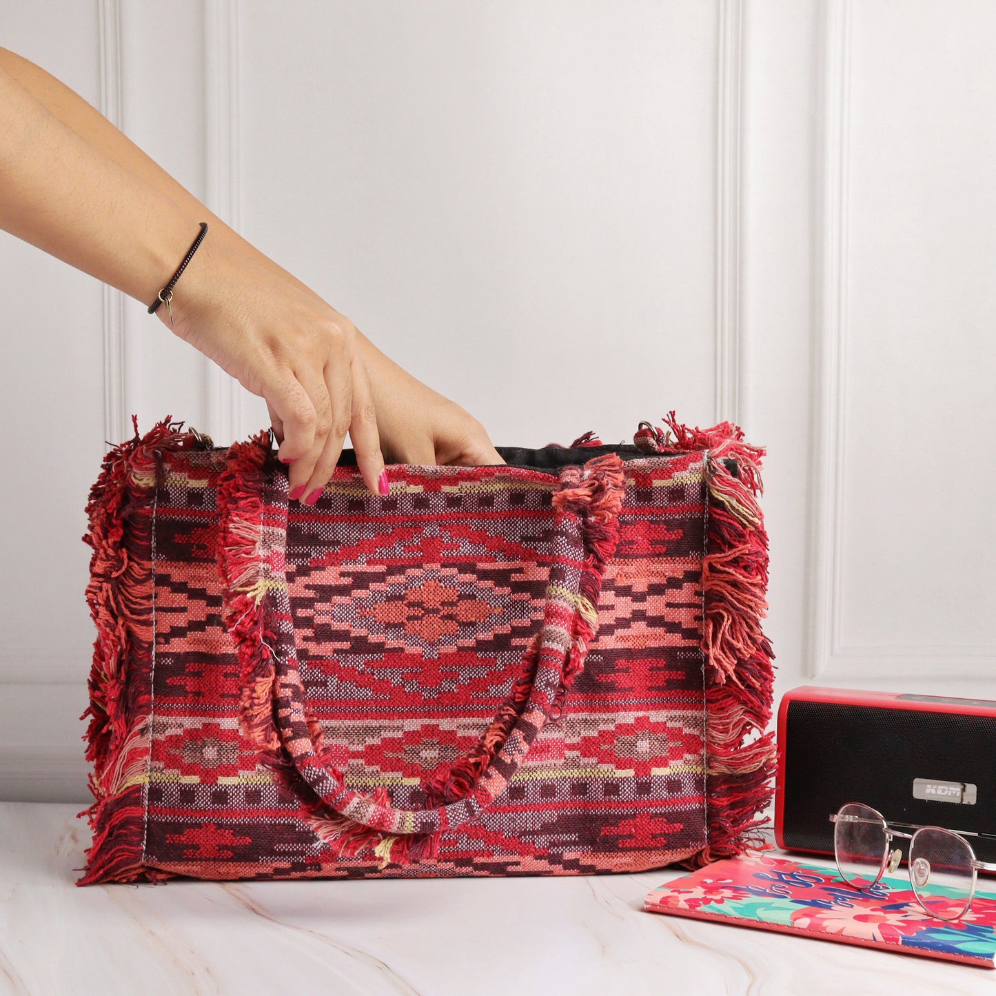 Rumpled Red Jacquard Tote