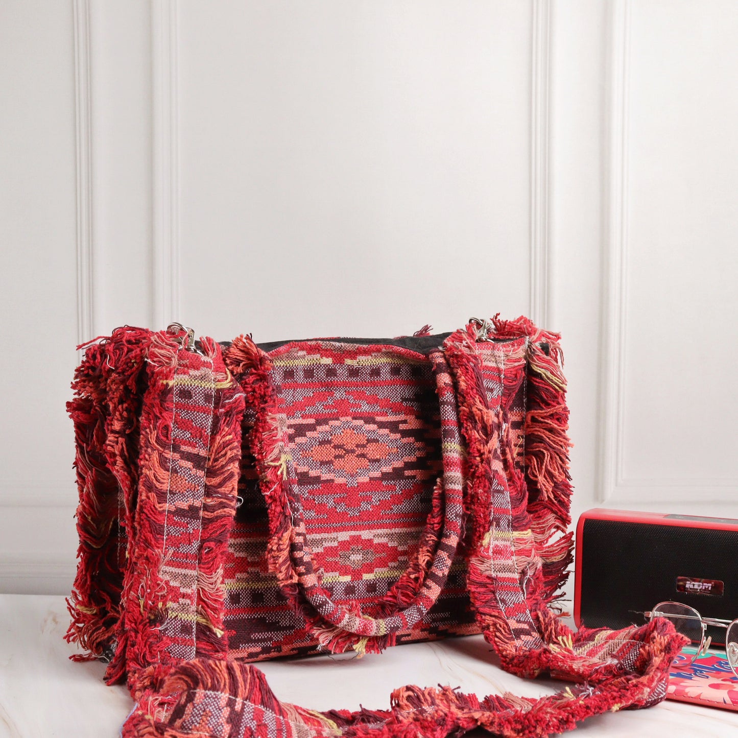 Rumpled Red Jacquard Tote