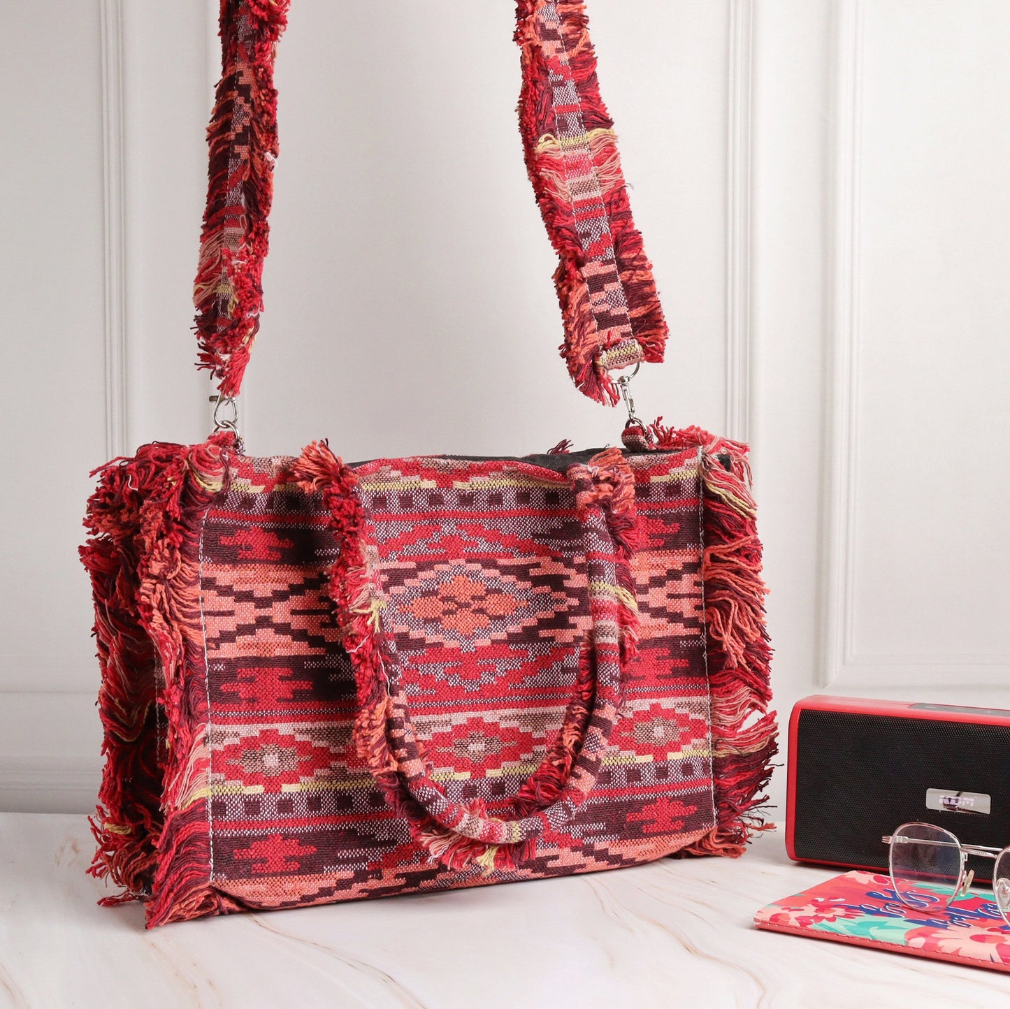 Rumpled Red Jacquard Tote