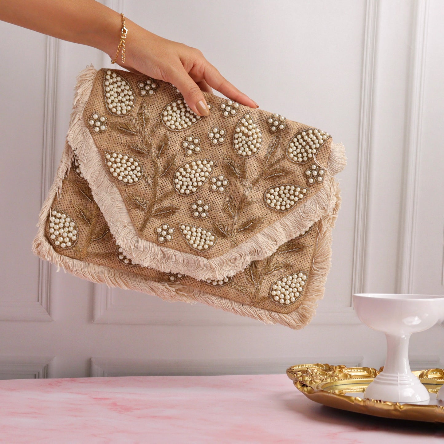 Jute Got Pearl'd Bag