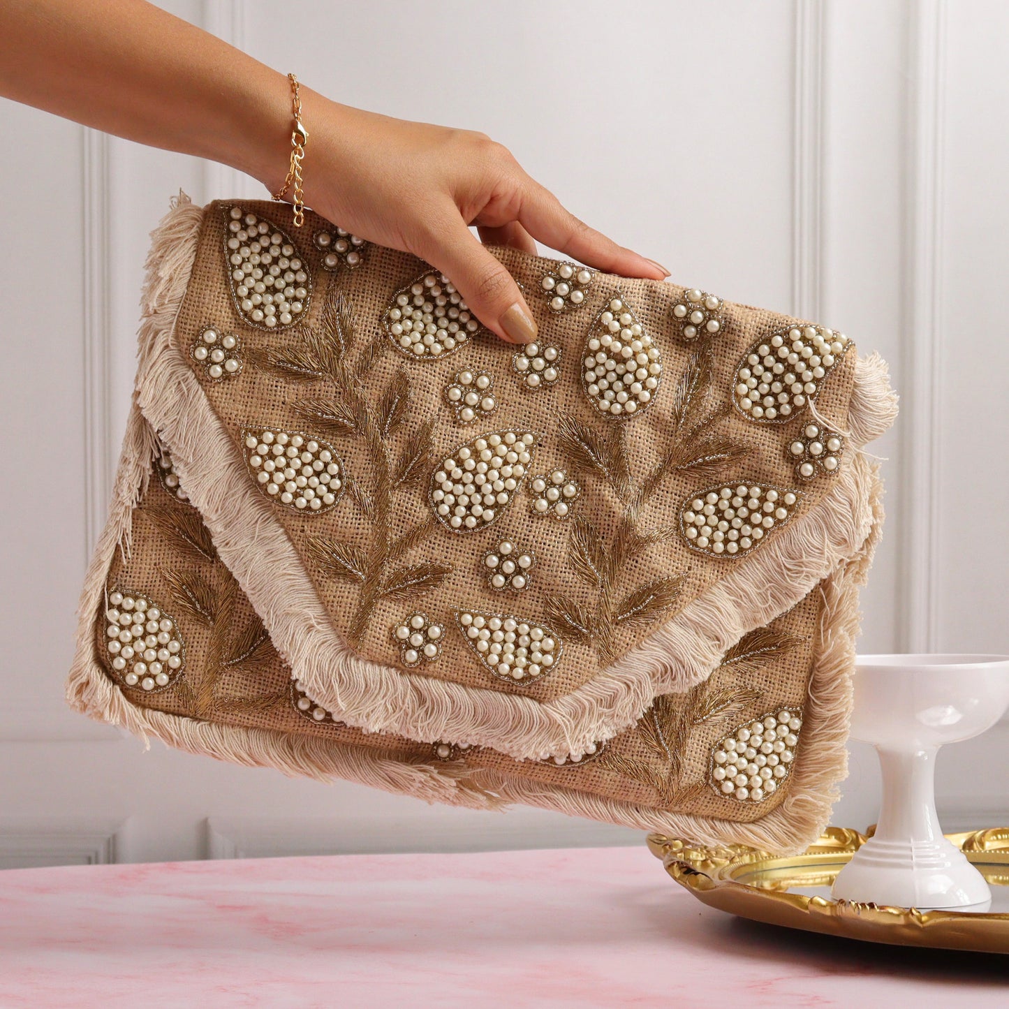 Jute Got Pearl'd Bag