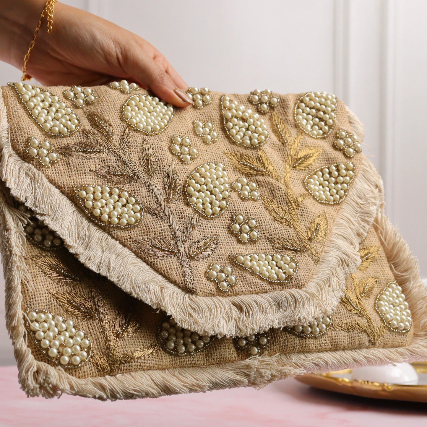 Jute Got Pearl'd Bag