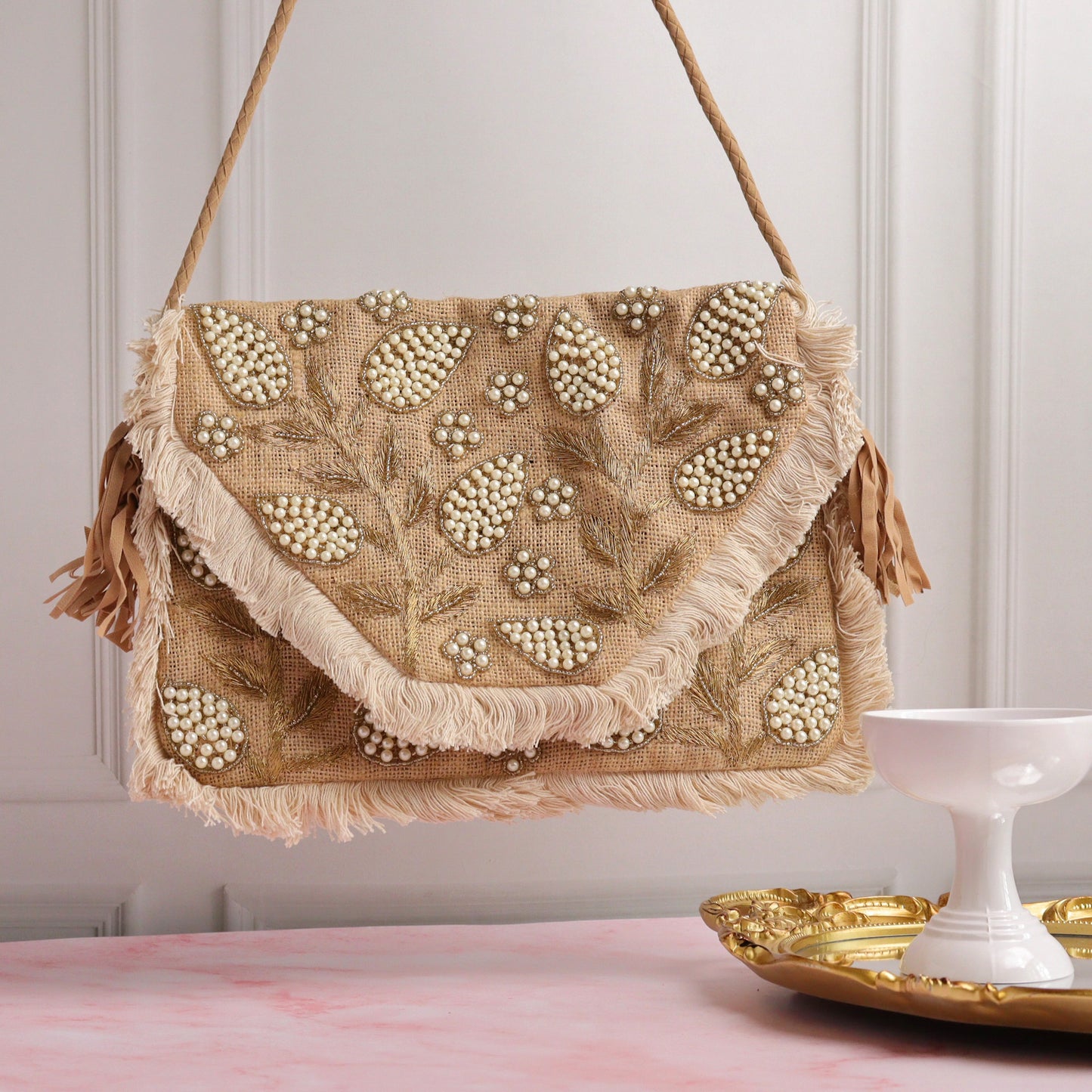 Jute Got Pearl'd Bag