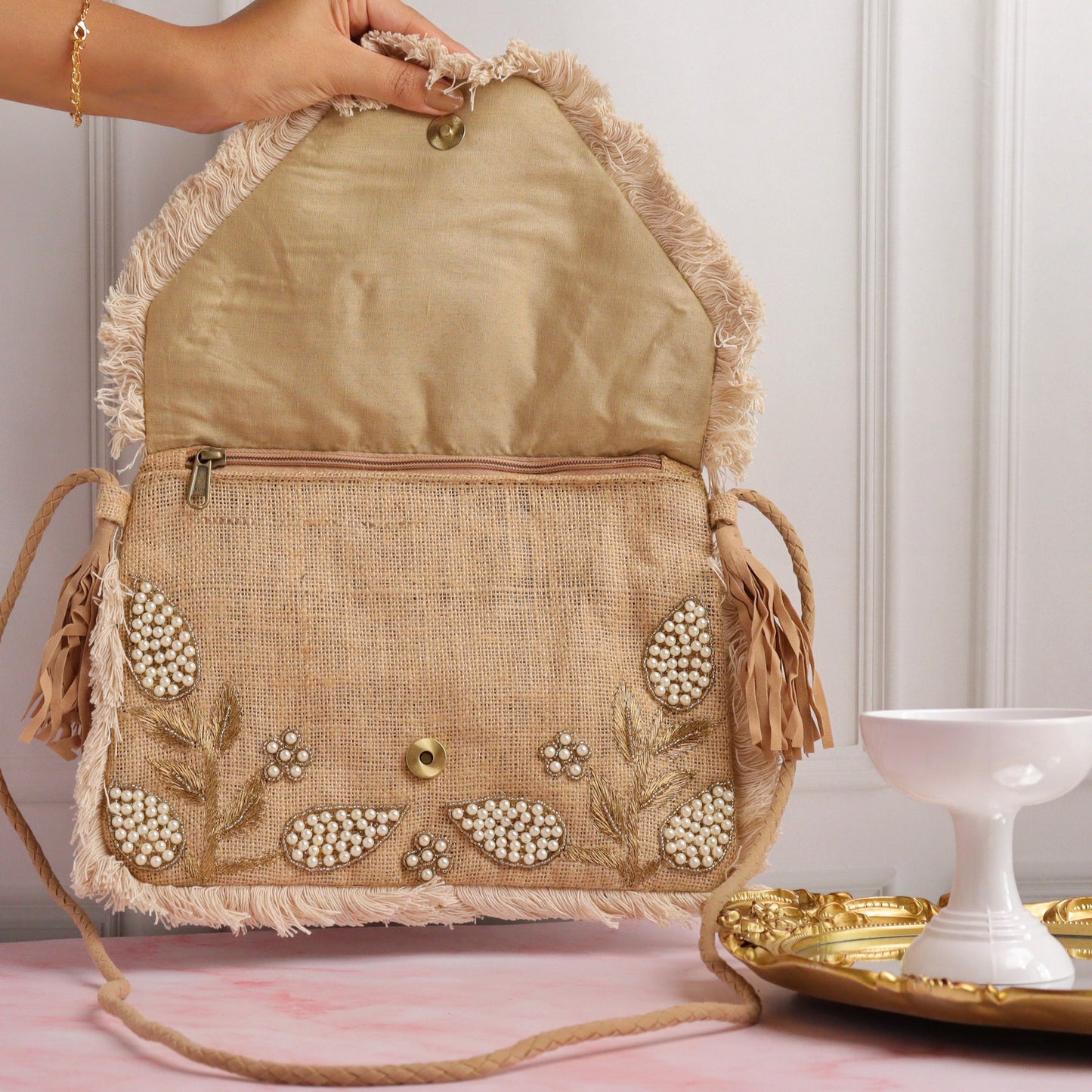 Jute Got Pearl'd Bag