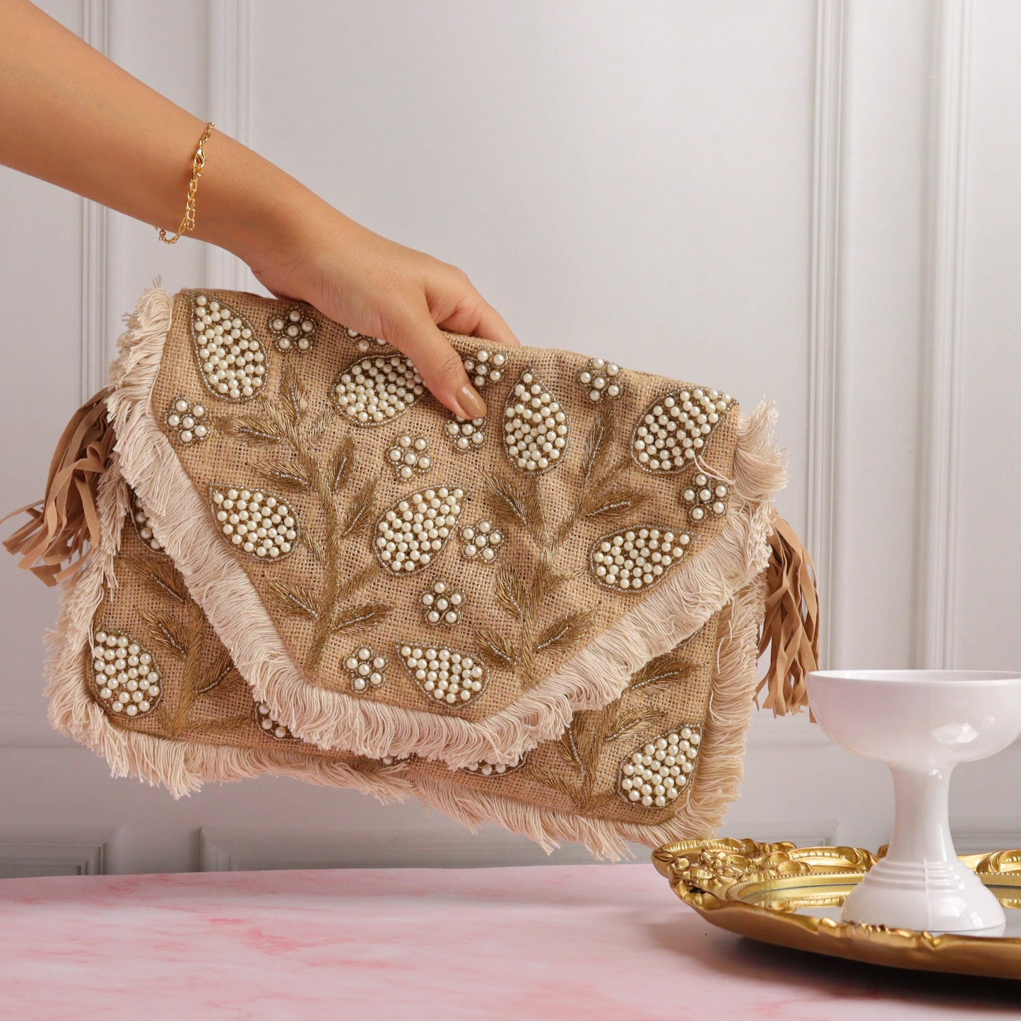 Jute Got Pearl'd Bag