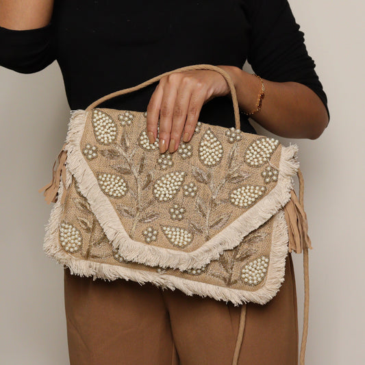 Jute Got Pearl'd Bag