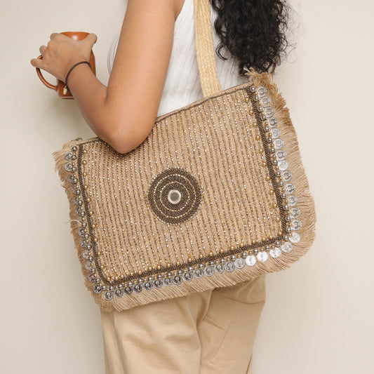 Bonita Tote - Handcrafted Jute Bag with Coin Detailing