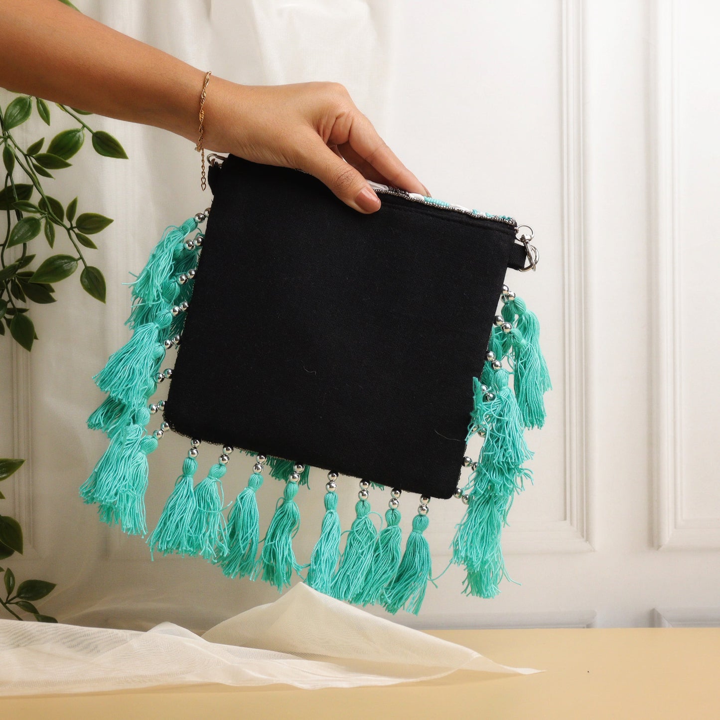 Teal Raffia Cali Bag