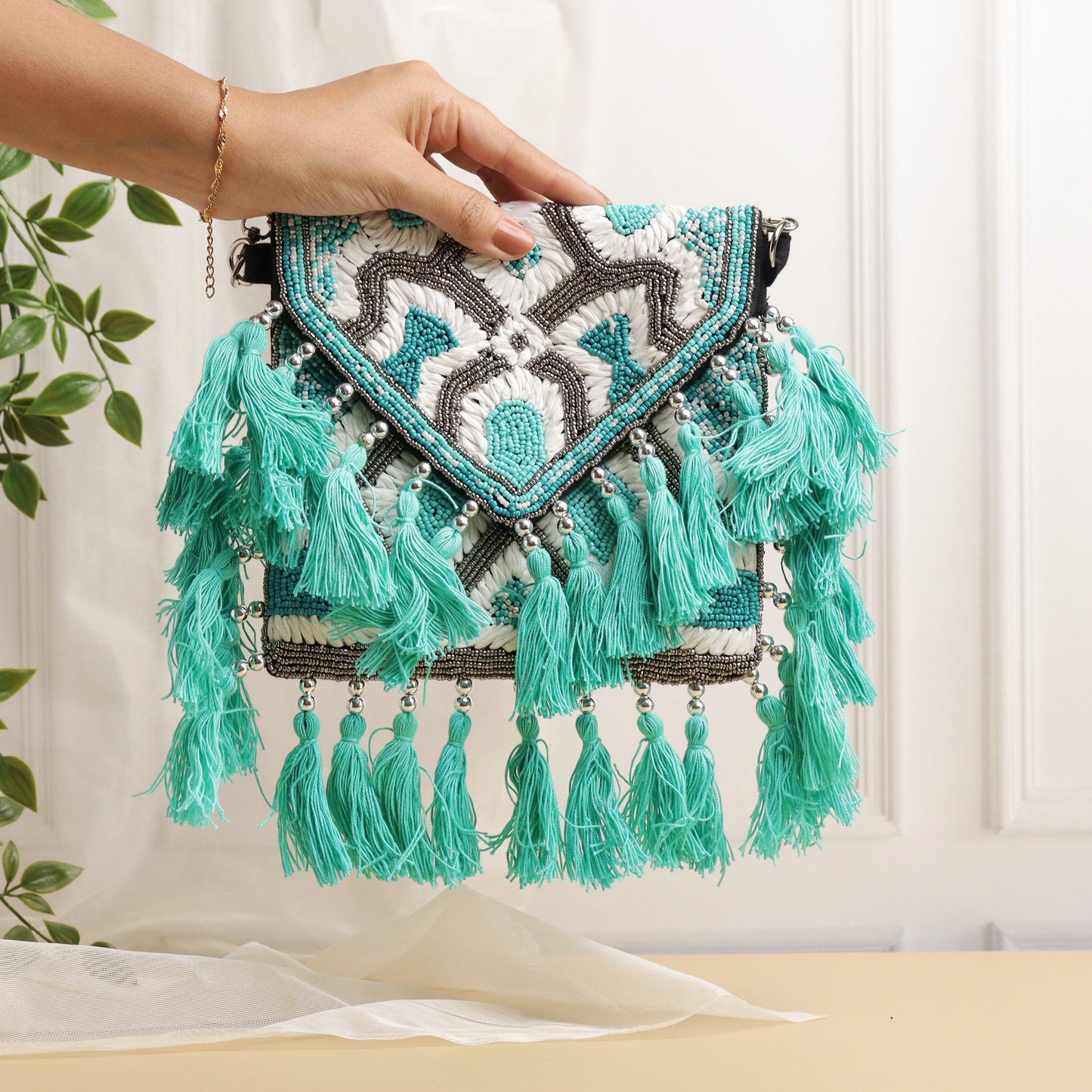 Teal Raffia Cali Bag