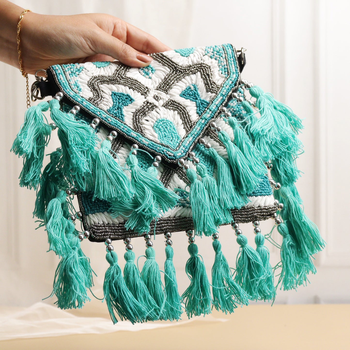 Teal Raffia Cali Bag