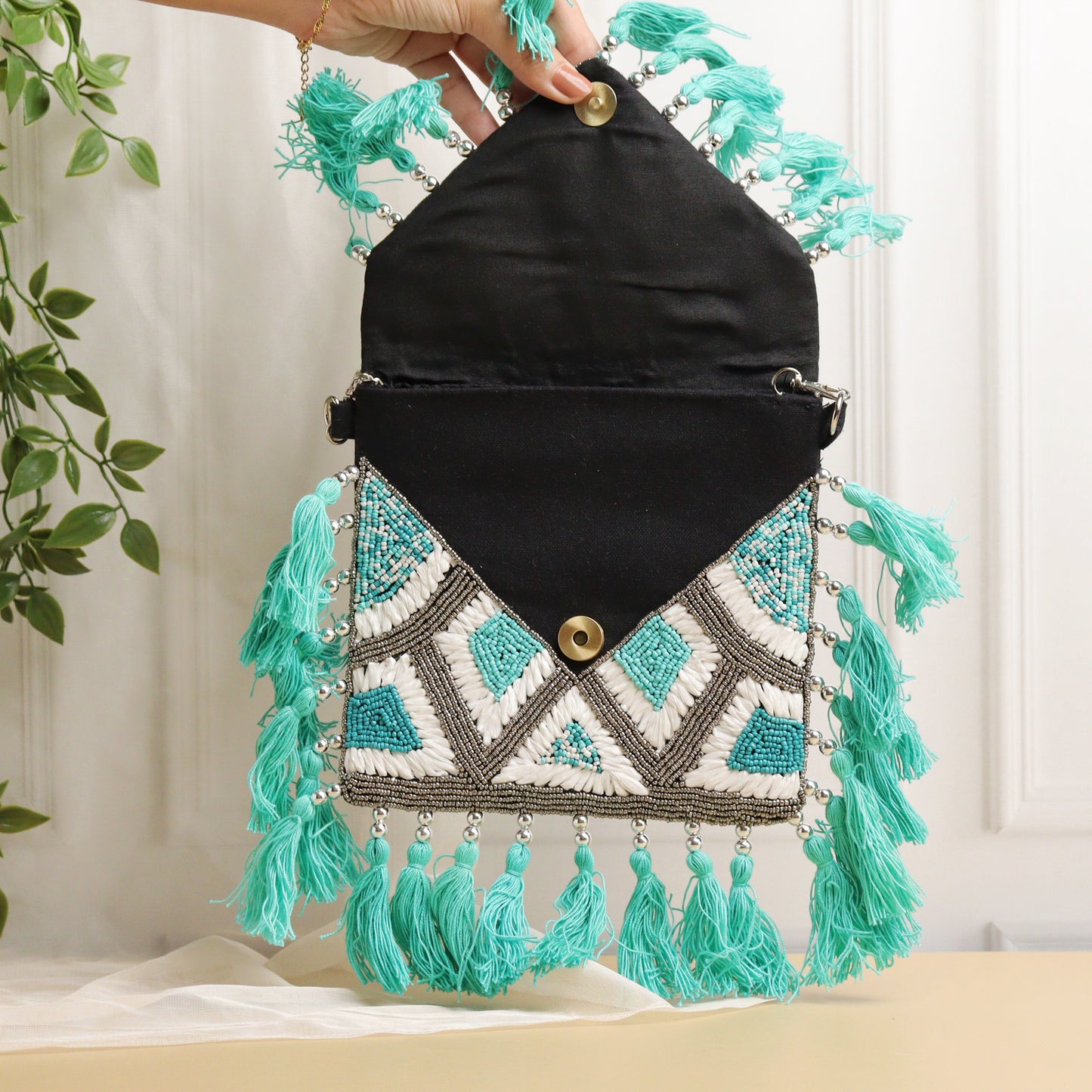 Teal Raffia Cali Bag