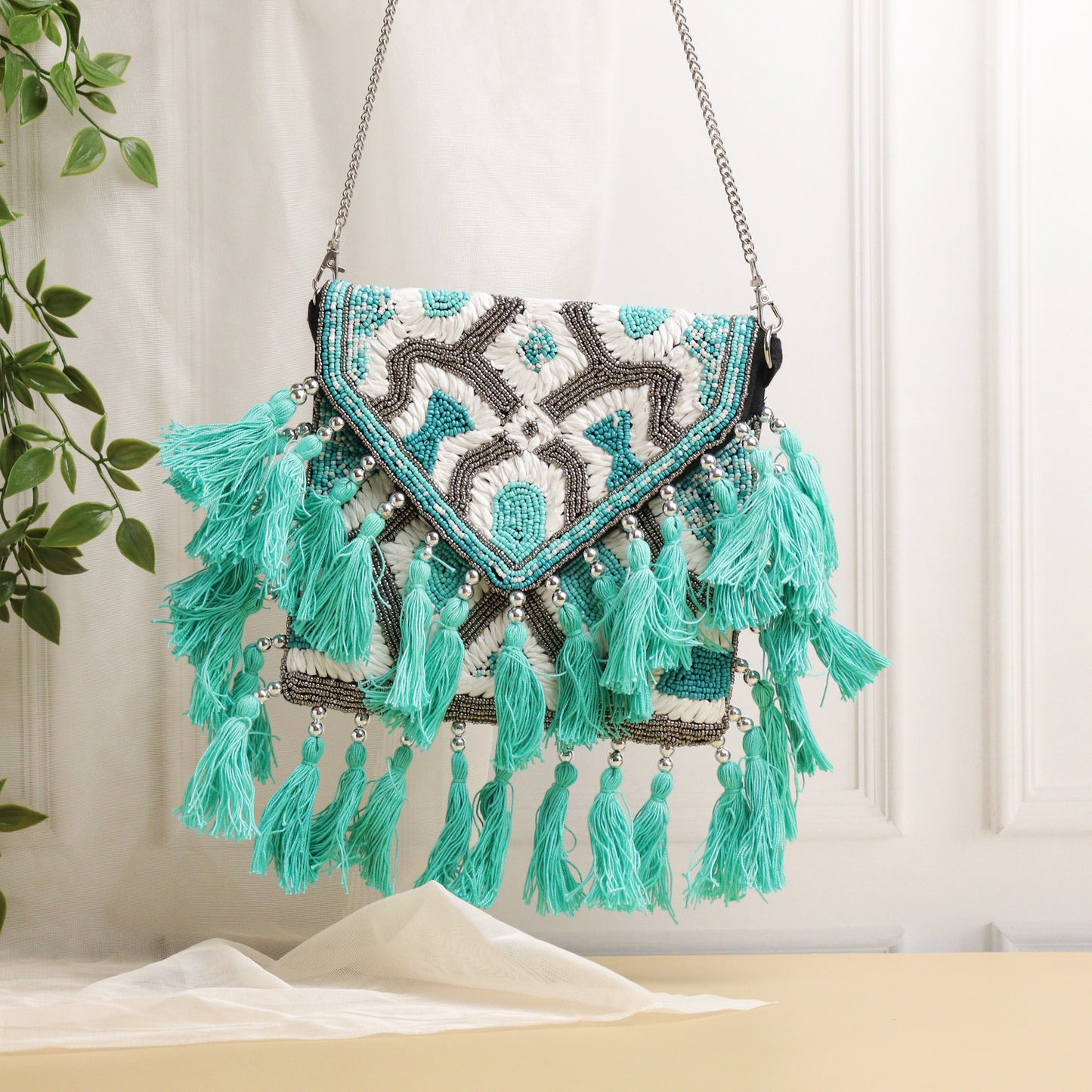 Teal Raffia Cali Bag